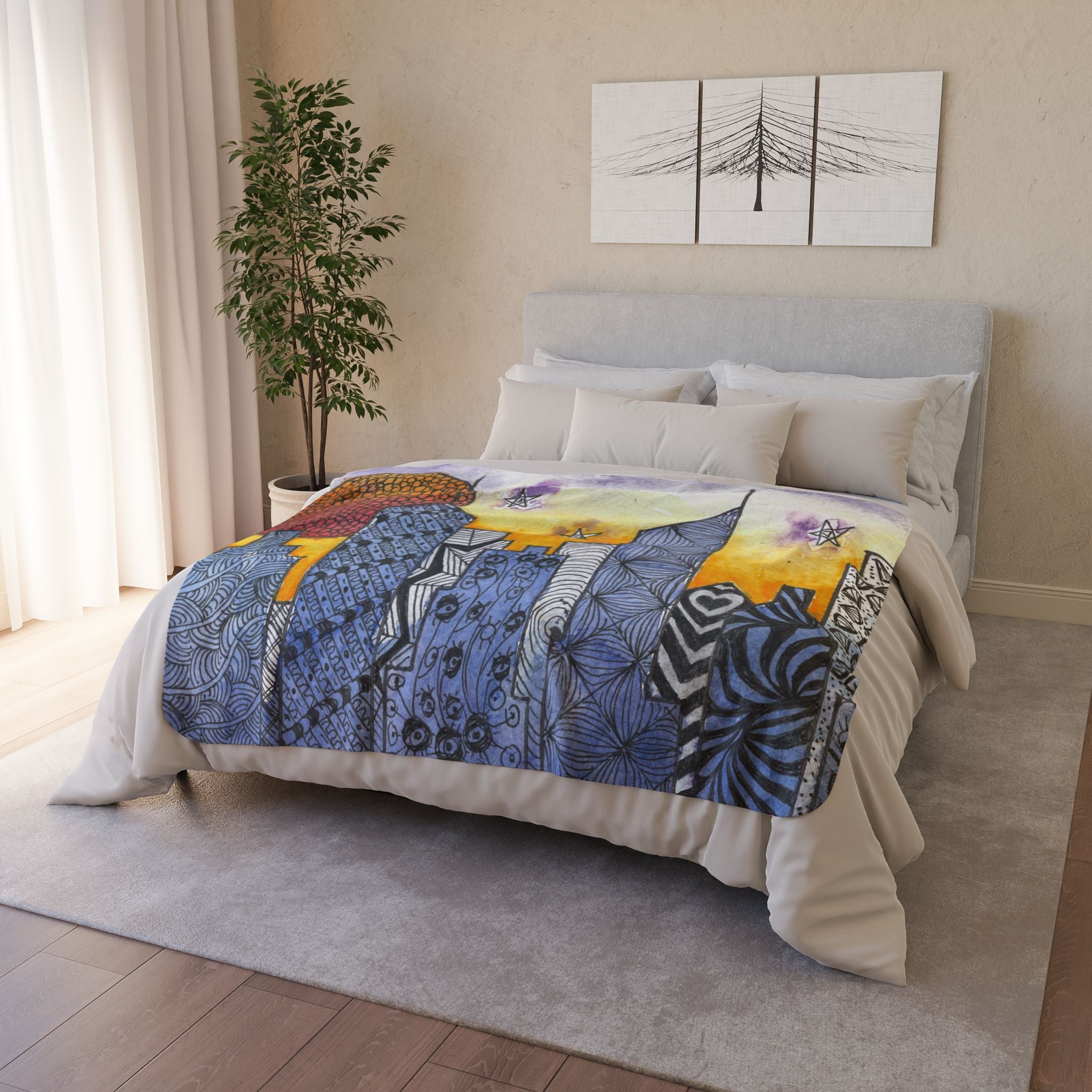 Fleece Throw Blanket, Textured Sherpa Underside, Hemmed, 2 Sizes. Colourful Abstract Design. Perfect for Bedroom, Living Room, or Special Gift #5 In The Shadows