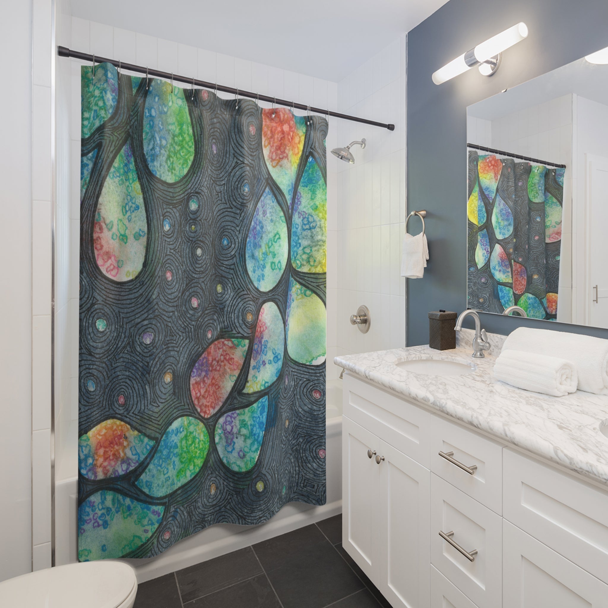 Beautiful Shower Curtains to Refresh Your Bathroom. Colourful Abstract Designs. Perfect For Your Bathroom or Special House-Warming Gift #30 Give Us A Minute