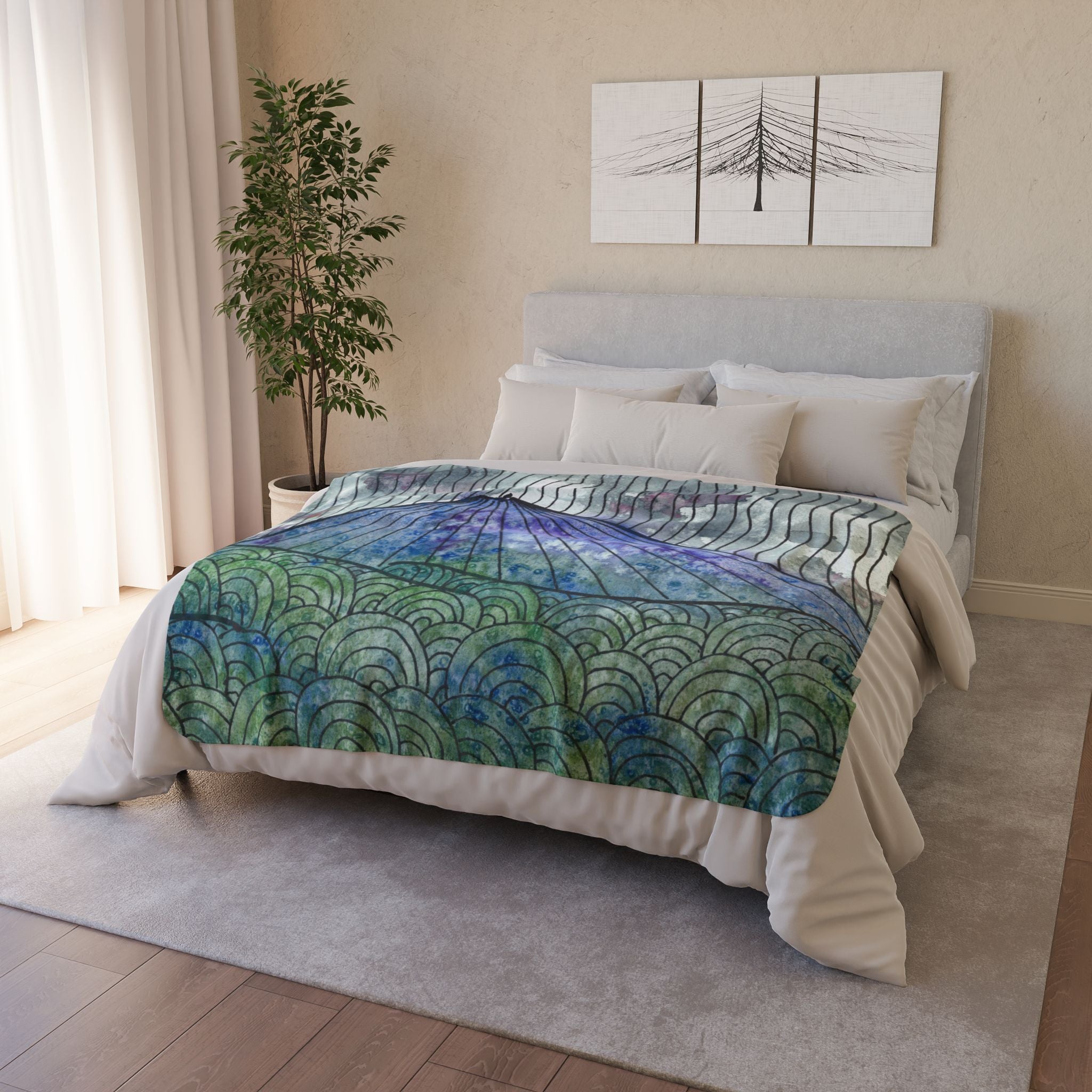 Fleece Throw Blanket, Textured Sherpa Underside, Hemmed, 2 Sizes. Colourful Abstract Design. Perfect for Bedroom, Living Room, or Special Gift #90 Rtanj Pyramid
