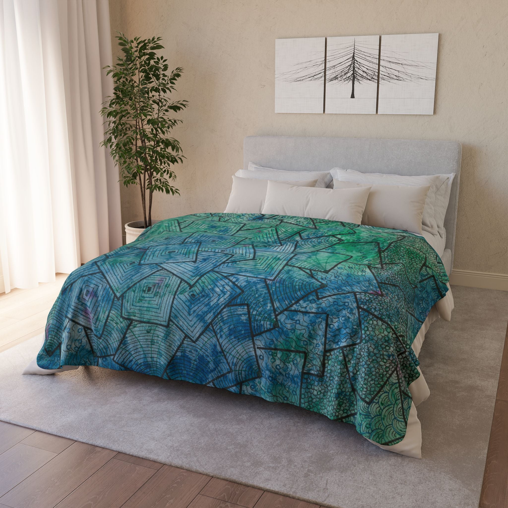 Fleece Throw Blanket, Textured Sherpa Underside, Hemmed, 2 Sizes. Colourful Abstract Design. Perfect for Bedroom, Living Room, or Special Gift #65 And The AnswerIs