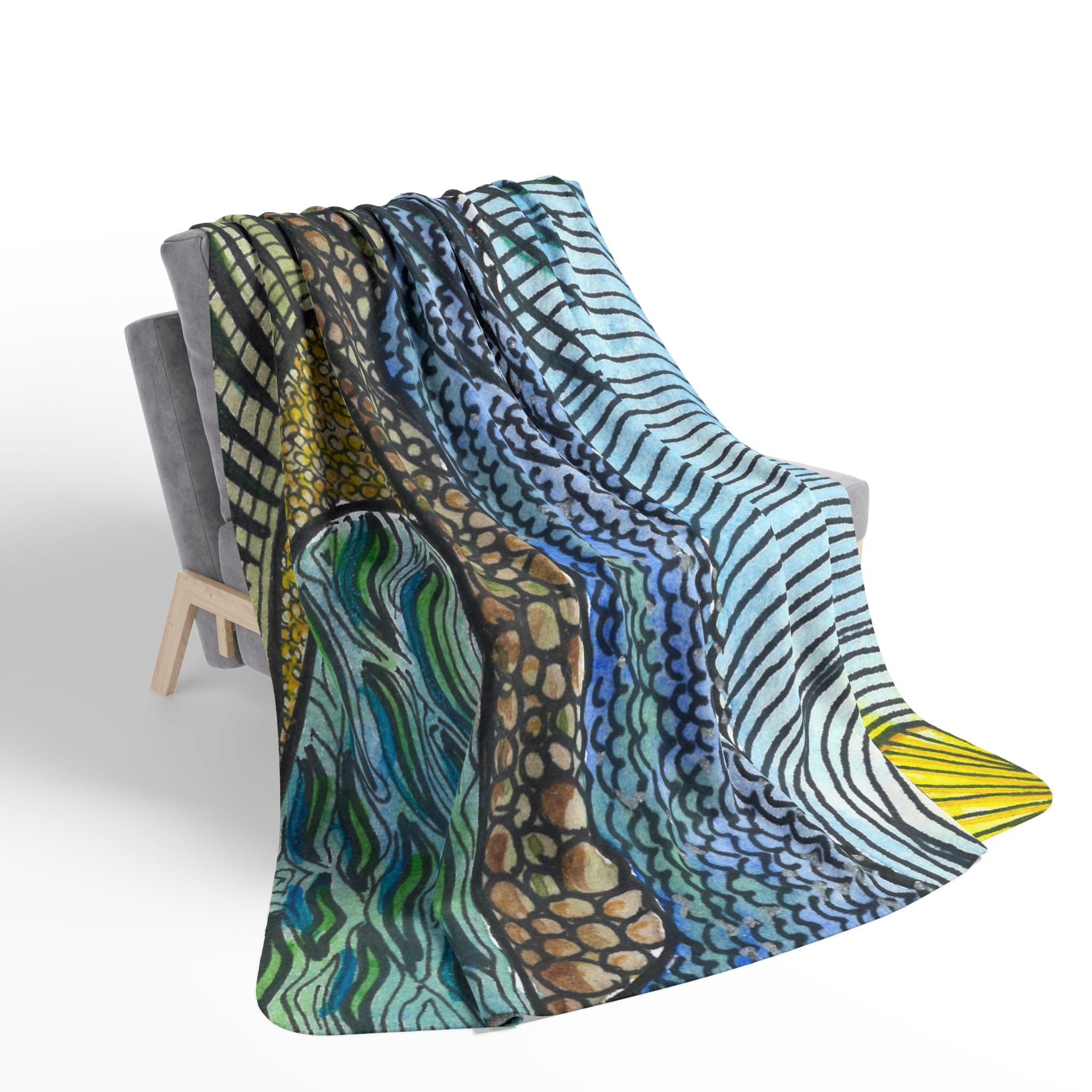 Fleece Throw Blanket, Textured Sherpa Underside, Hemmed, 2 Sizes. Colourful Abstract Design. Perfect for Bedroom, Living Room, or Special Gift #47 Cottesloe