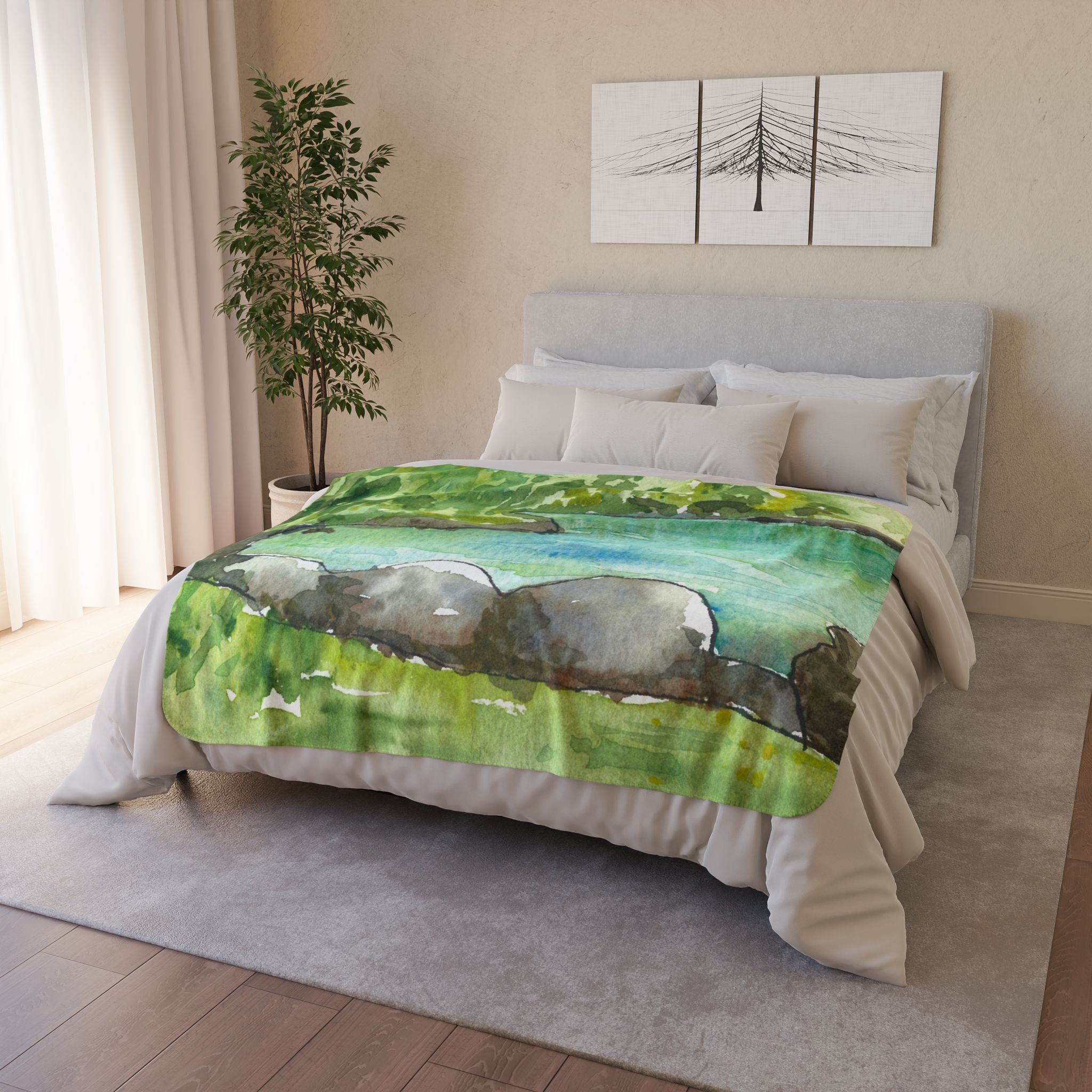 Fleece Throw Blanket, Textured Sherpa Underside, Hemmed, 2 Sizes. Colourful Abstract Design. Perfect for Bedroom, Living Room, or Special Gift #88 Tara River