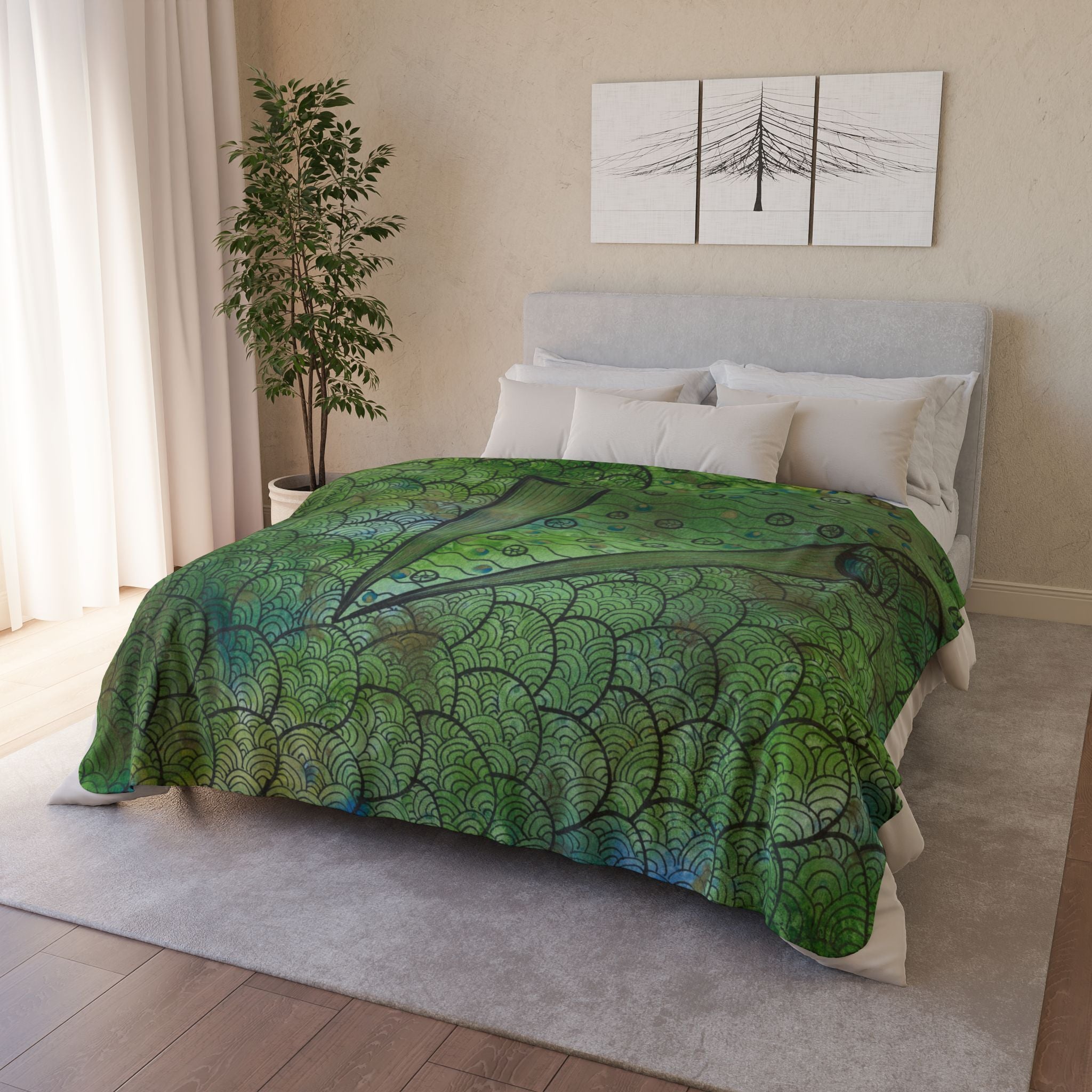 Fleece Throw Blanket, Textured Sherpa Underside, Hemmed, 2 Sizes. Colourful Abstract Design. Perfect for Bedroom, Living Room, or Special Gift #69 New Horizons