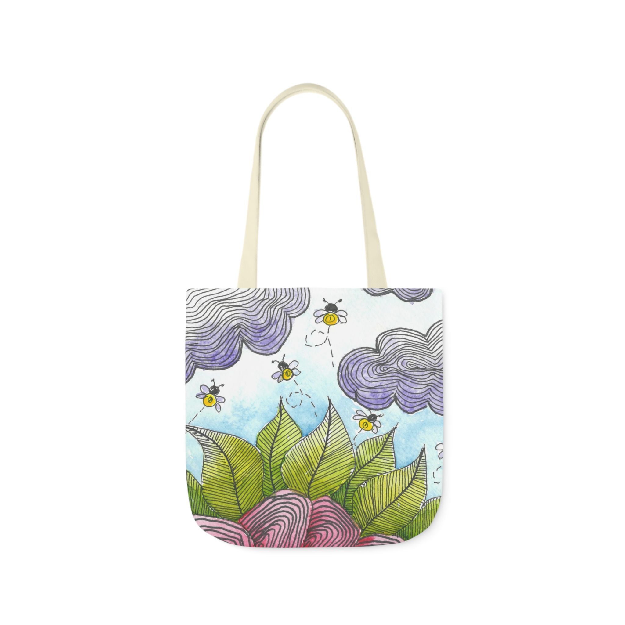 Canvas Tote Bags, Colourful Abstract Designs, 5-Color Straps, 3 Sizes.  For Family and friends or a Special Gift #4 Bloom'n