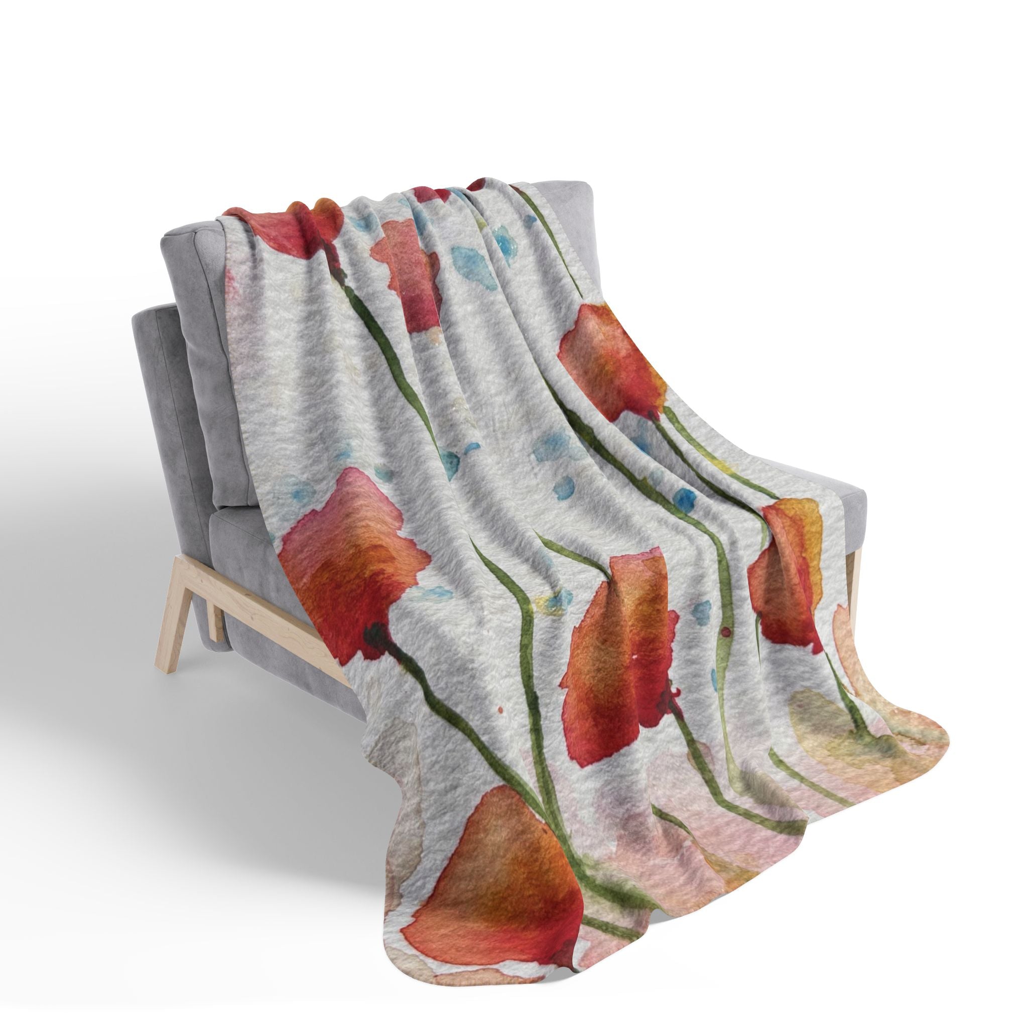 Fleece Throw Blanket, Textured Sherpa Underside, Hemmed, 2 Sizes. Colourful Abstract Design. Perfect for Bedroom, Living Room, or Special Gift #94 Poppies Galore