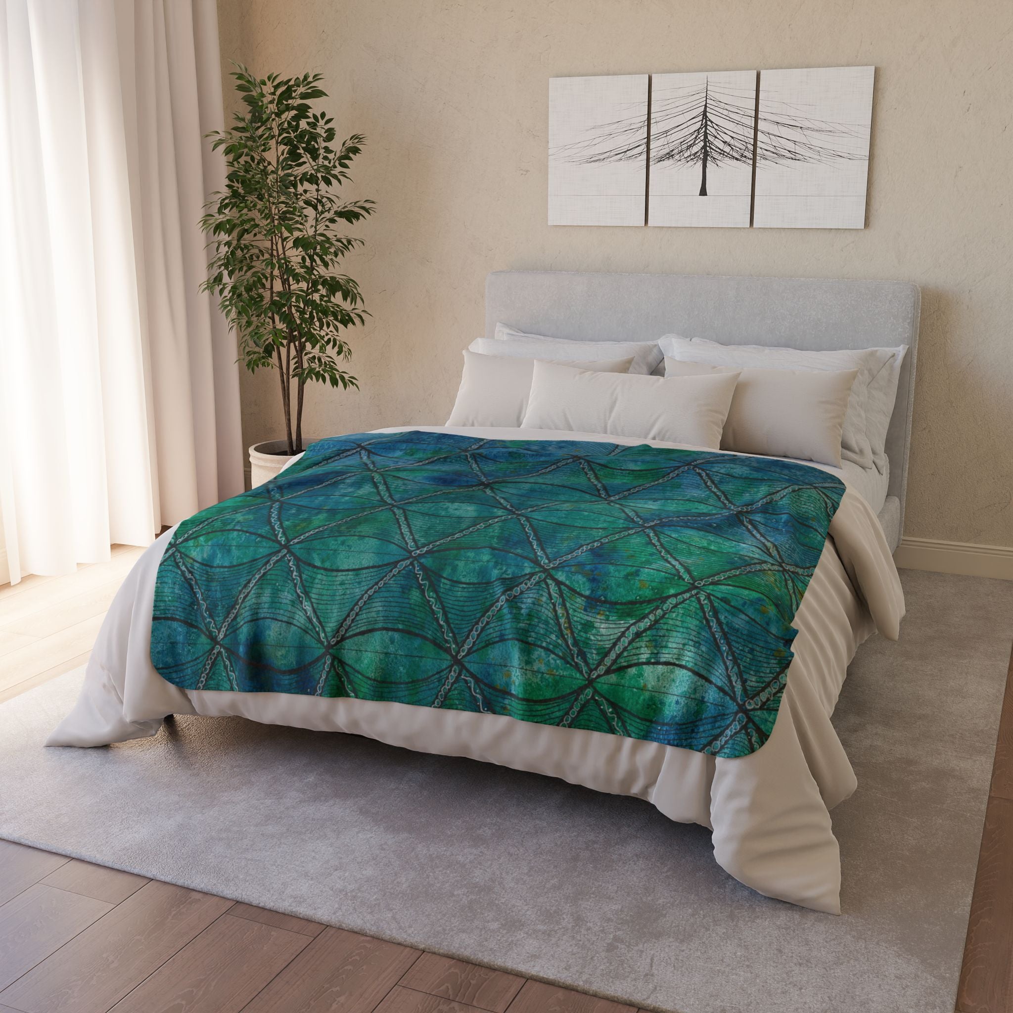 Fleece Throw Blanket, Textured Sherpa Underside, Hemmed, 2 Sizes. Colourful Abstract Design. Perfect for Bedroom, Living Room, or Special Gift #58 Hows The Serenity
