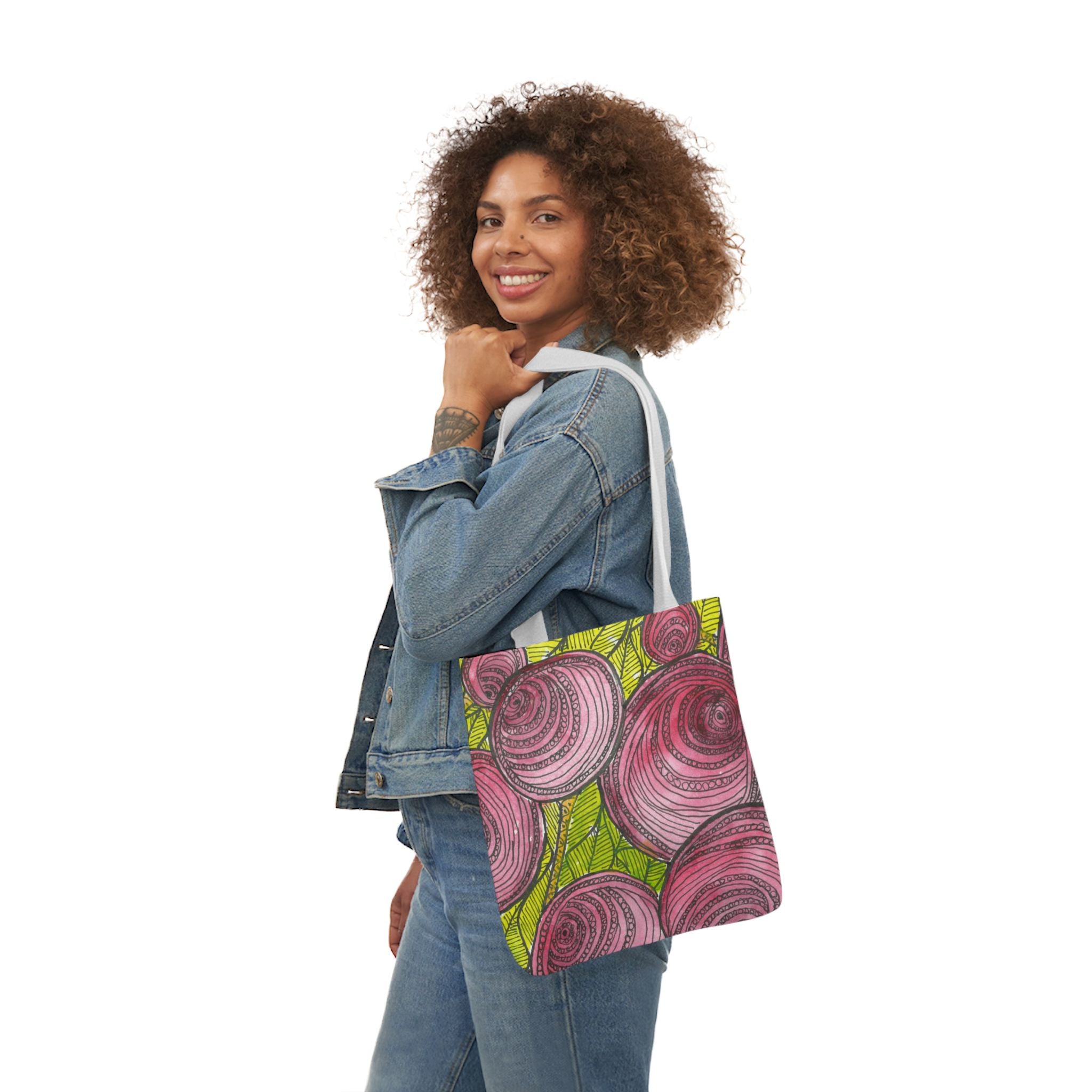 Canvas Tote Bags, Colourful Abstract Designs, 5-Color Straps, 3 Sizes.  For Family and friends or a Special Gift #9 Spaced Blossoms