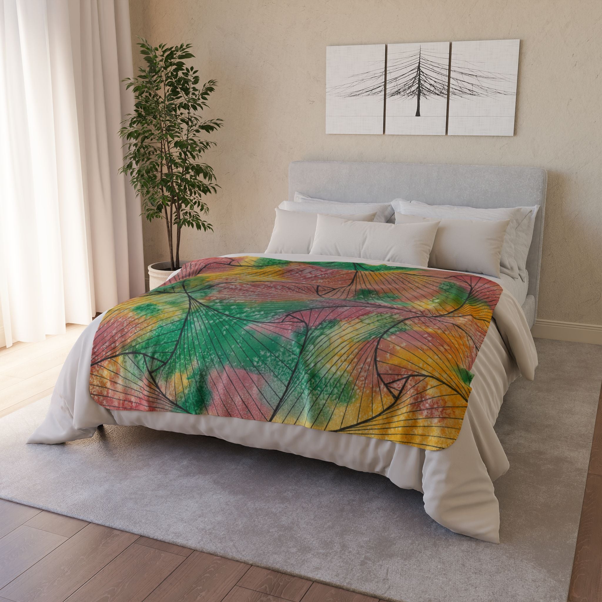 Fleece Throw Blanket, Textured Sherpa Underside, Hemmed, 2 Sizes. Colourful Abstract Design. Perfect for Bedroom, Living Room, or Special Gift #49 Health and Wellbeing