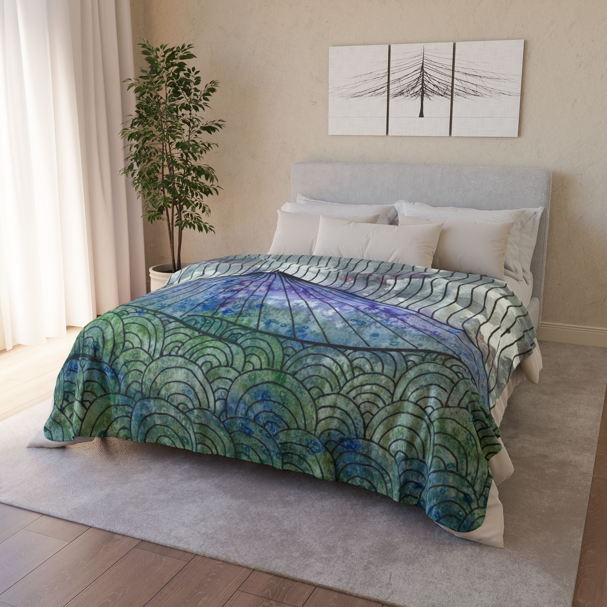 Fleece Throw Blanket, Textured Sherpa Underside, Hemmed, 2 Sizes. Colourful Abstract Design. Perfect for Bedroom, Living Room, or Special Gift #90 Rtanj Pyramid