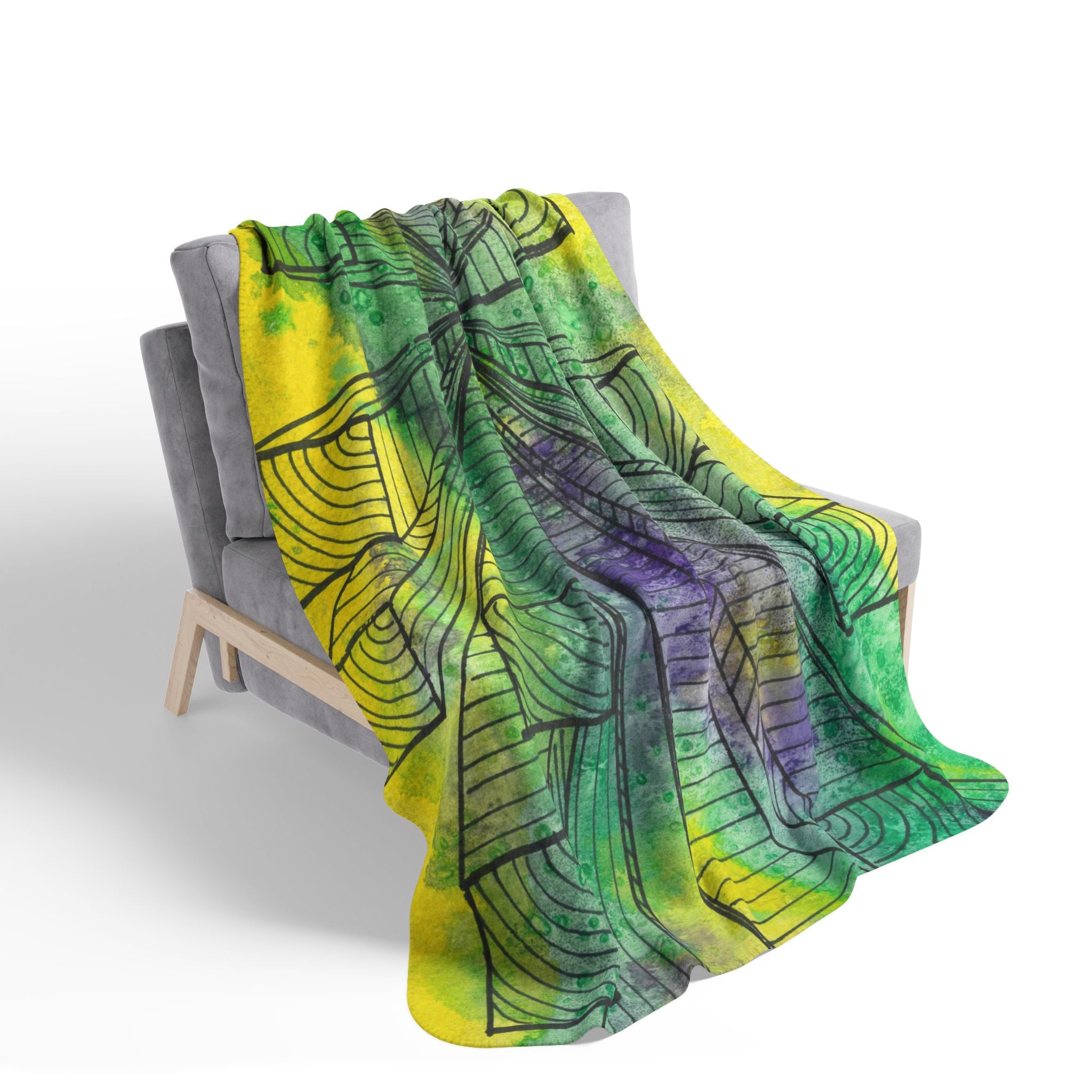Fleece Throw Blanket, Textured Sherpa Underside, Hemmed, 2 Sizes. Colourful Abstract Design. Perfect for Bedroom, Living Room, or Special Gift #89 The Wayseers