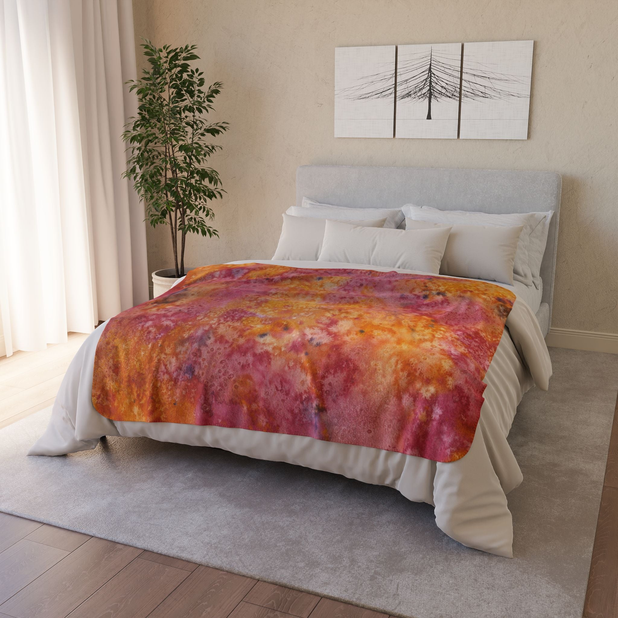 Fleece Throw Blanket, Textured Sherpa Underside, Hemmed, 2 Sizes. Colourful Abstract Design. Perfect for Bedroom, Living Room, or Special Gift #54 Heaven Can Wait