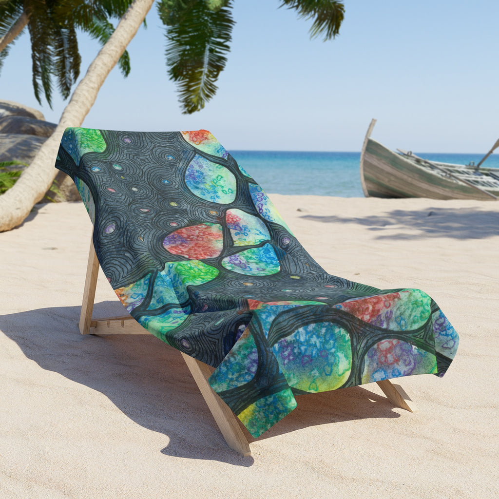 Colourful Abstract Beach Towels, Cotton Loop backing for Durability, 2 Sizes.  For Family and friends or a Special Gift #30 Give Us A Minute