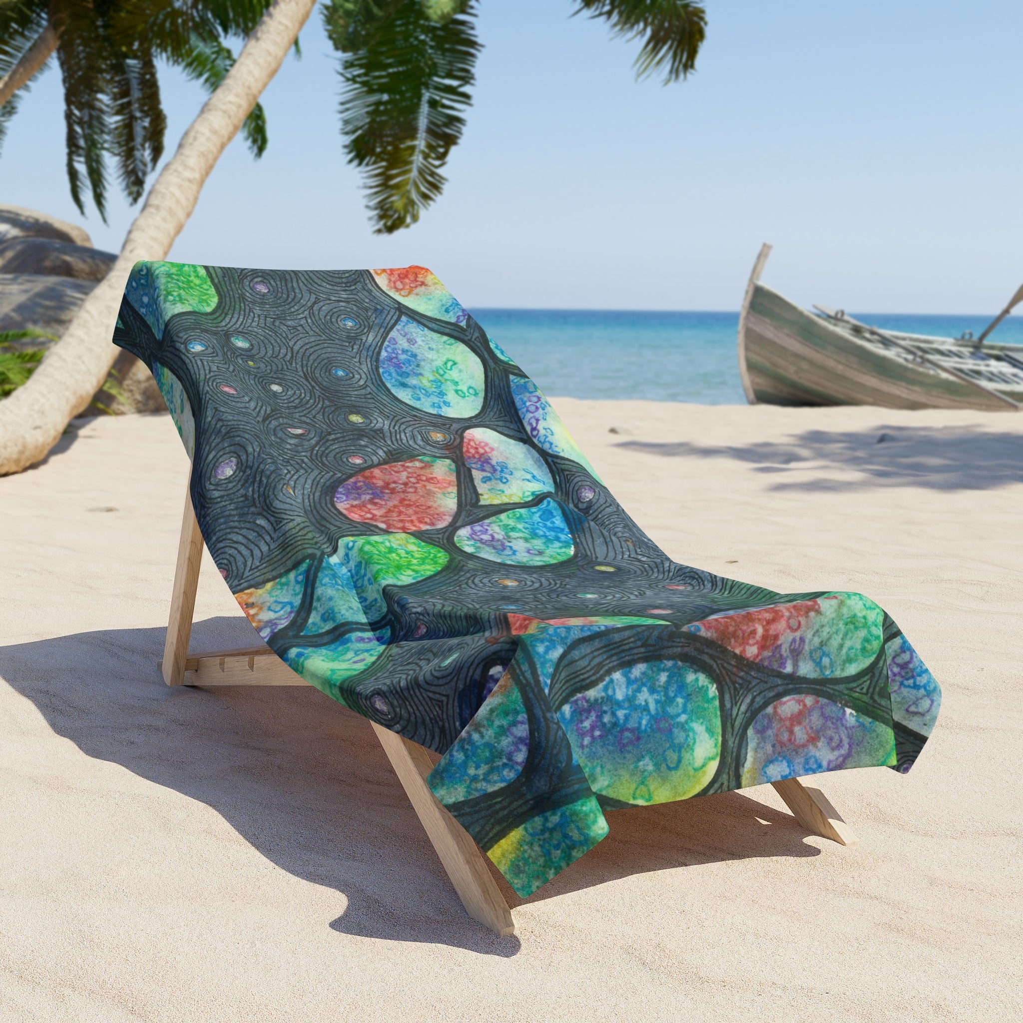 Colourful Abstract Beach Towels, Cotton Loop backing for Durability, 2 Sizes.  For Family and friends or a Special Gift #30 Give Us A Minute