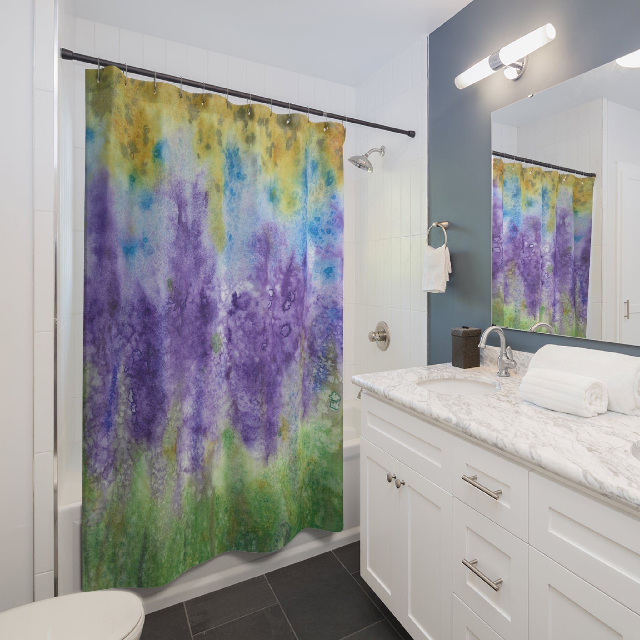 Beautiful Shower Curtains to Refresh Your Bathroom. Colourful Abstract Designs. Perfect For Your Bathroom or Special House-Warming Gift #74 Lavender Fields