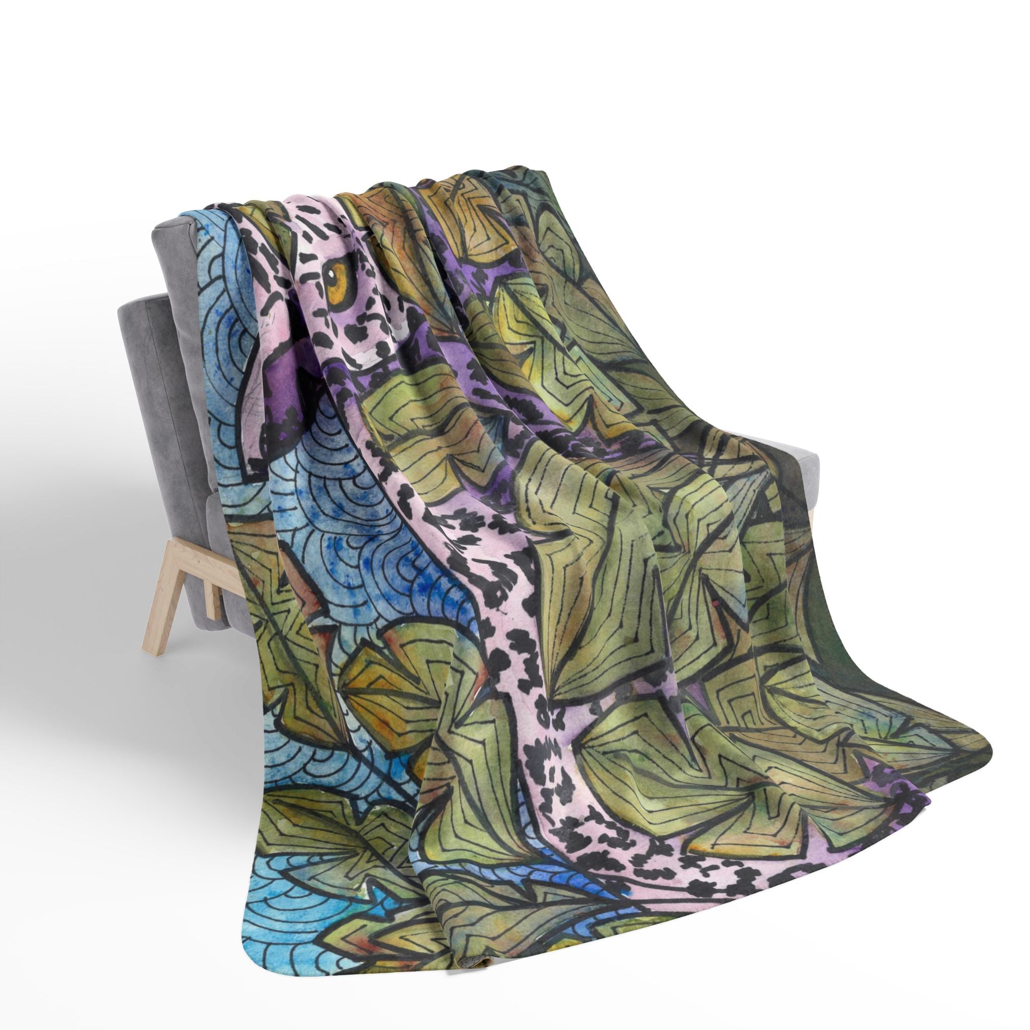 Fleece Throw Blanket, Textured Sherpa Underside, Hemmed, 2 Sizes. Colourful Abstract Design. Perfect for Bedroom, Living Room, or Special Gift #76 Purrfect Blend