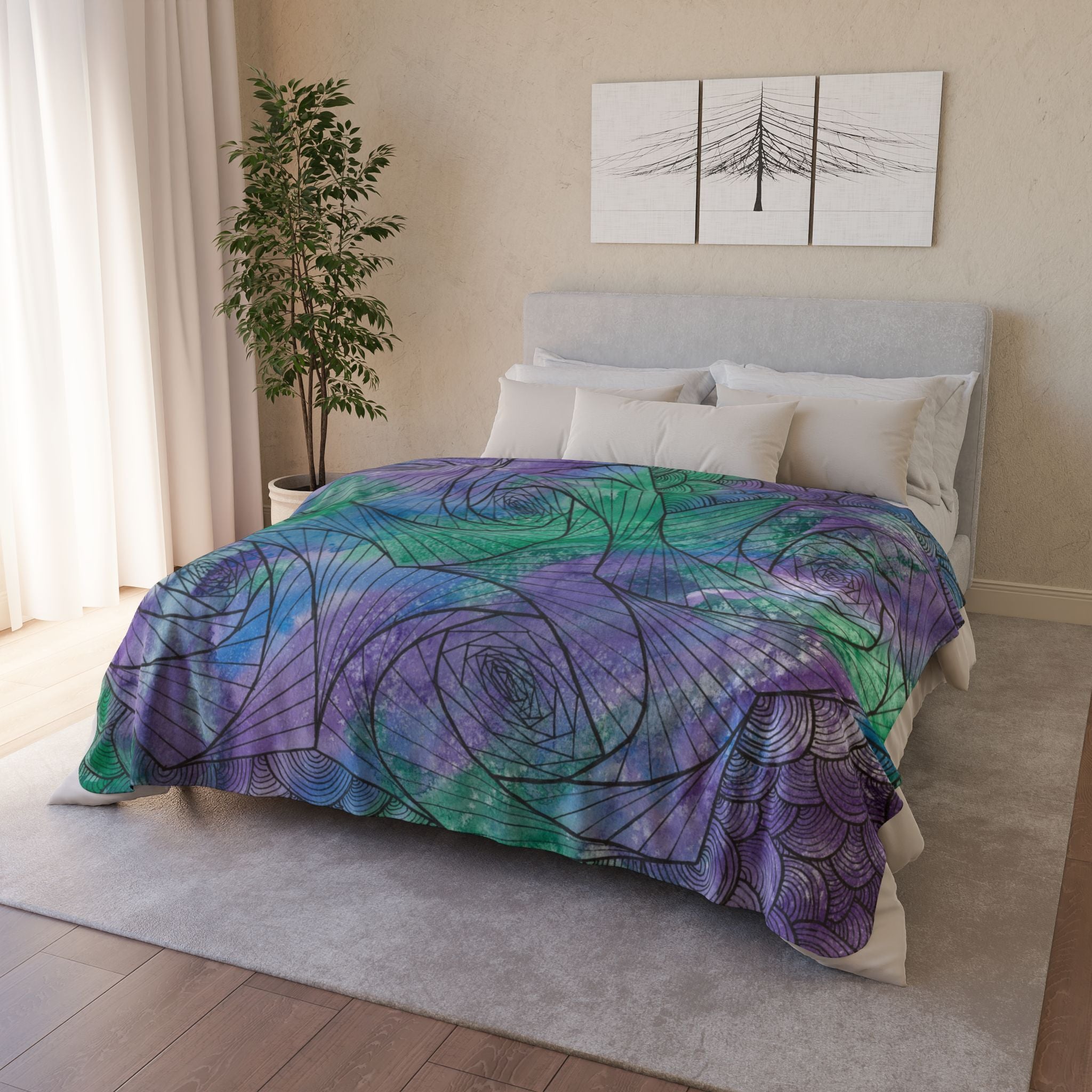Fleece Throw Blanket, Textured Sherpa Underside, Hemmed, 2 Sizes. Colourful Abstract Design. Perfect for Bedroom, Living Room, or Special Gift #50 If Not Now When