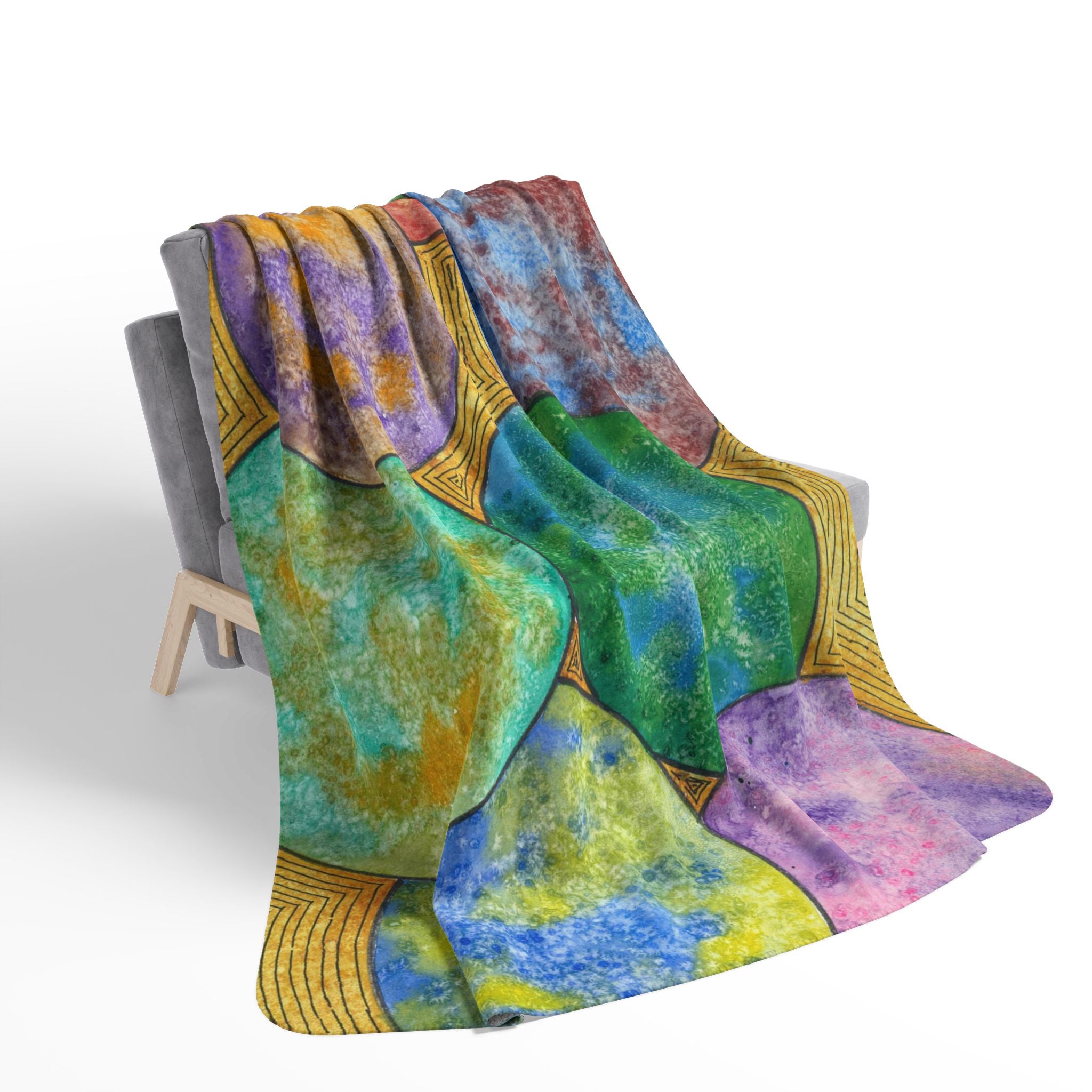Fleece Throw Blanket, Textured Sherpa Underside, Hemmed, 2 Sizes. Colourful Abstract Design. Perfect for Bedroom, Living Room, or Special Gift #61 Worlds Apart