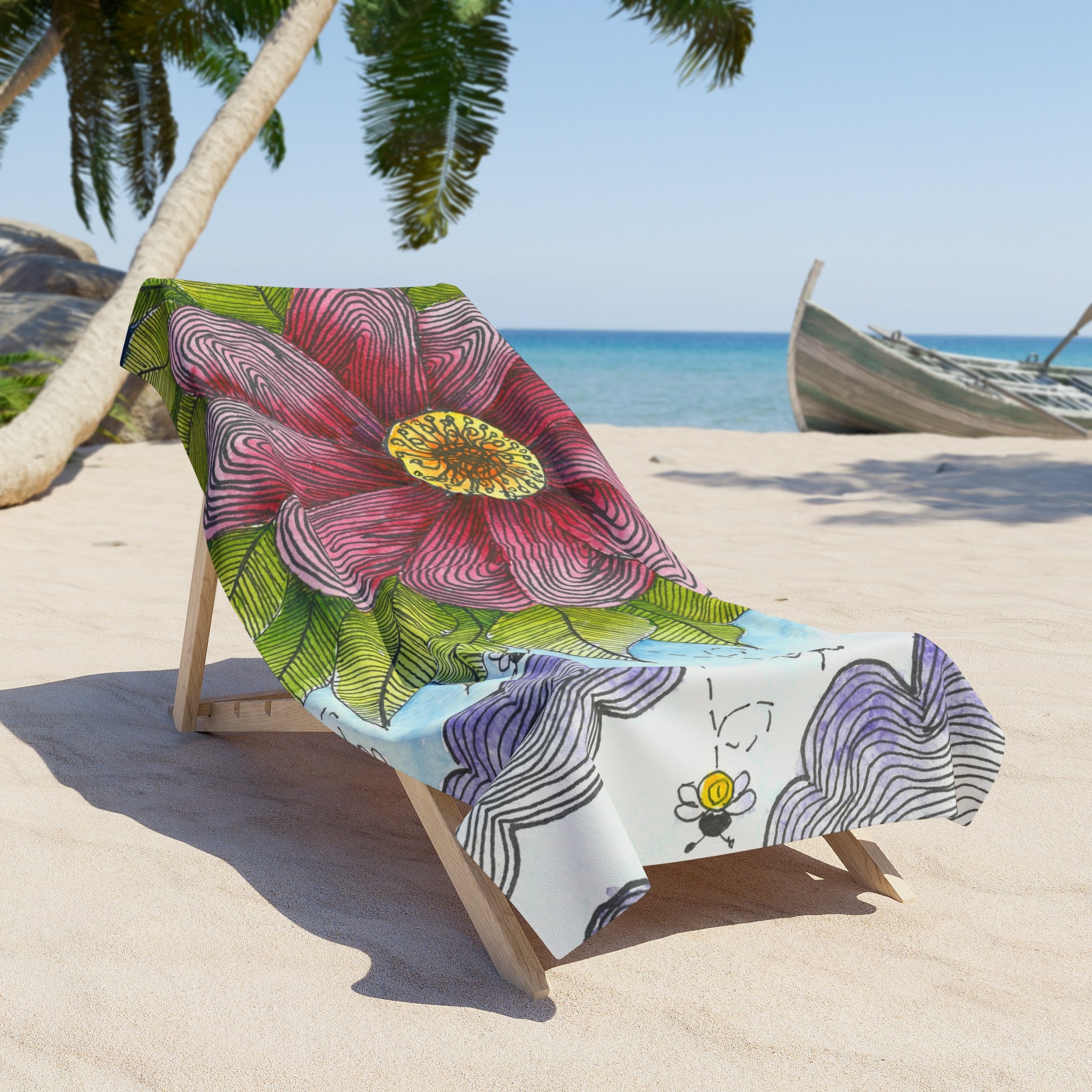 Colourful Abstract Beach Towels, Cotton Loop backing for Durability, 2 Sizes.  For Family and friends or a Special Gift #4 Bloom'n