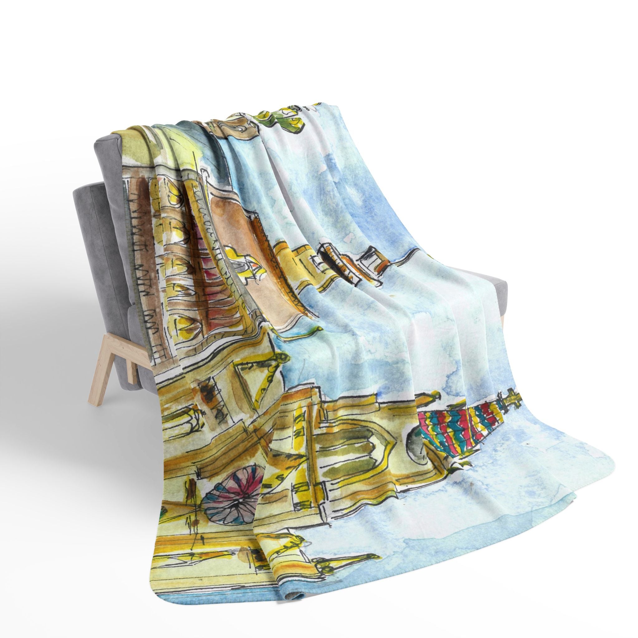 Fleece Throw Blanket, Textured Sherpa Underside, Hemmed, 2 Sizes. Colourful Abstract Design. Perfect for Bedroom, Living Room, or Special Gift #95 Beautiful Novi Sad