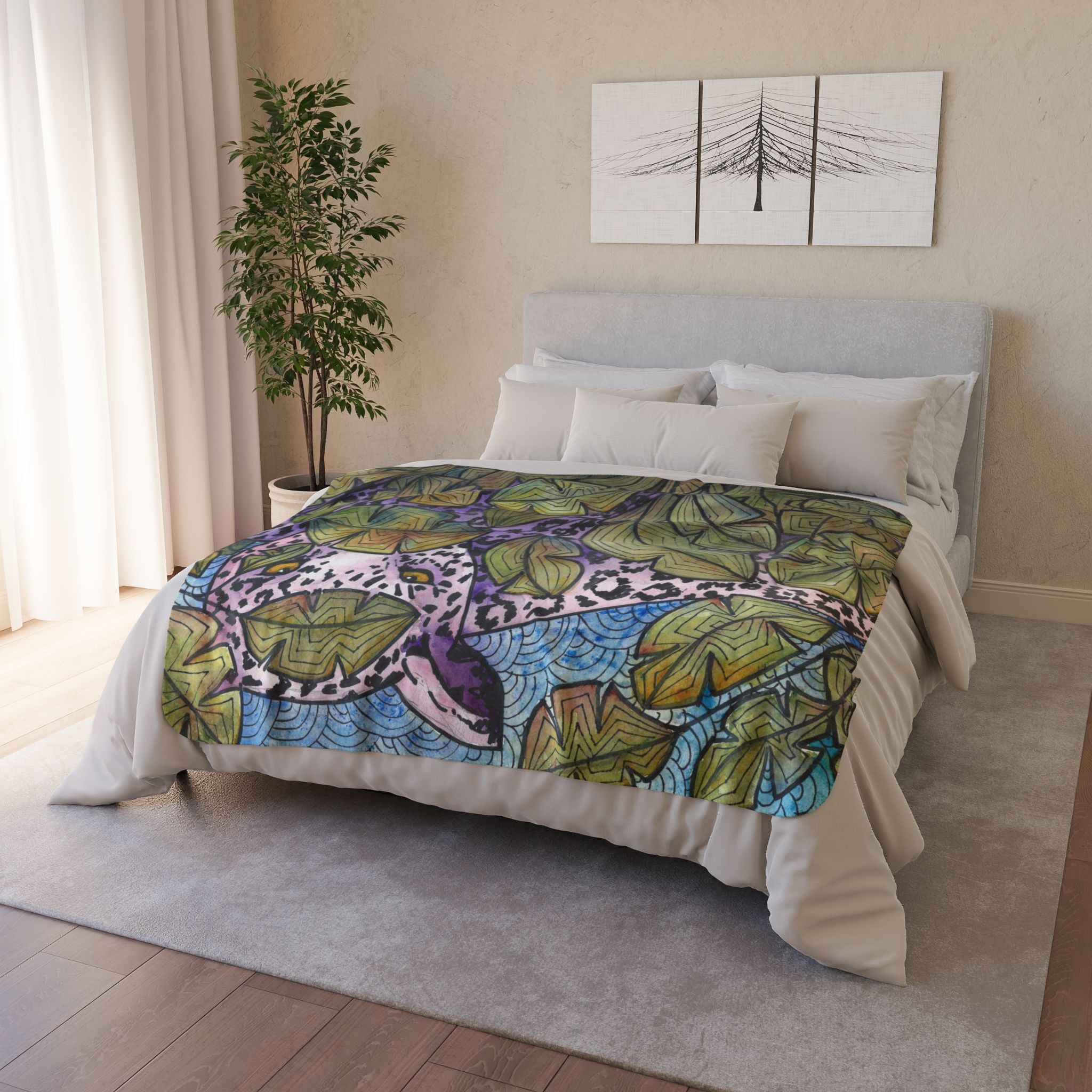 Fleece Throw Blanket, Textured Sherpa Underside, Hemmed, 2 Sizes. Colourful Abstract Design. Perfect for Bedroom, Living Room, or Special Gift #76 Purrfect Blend