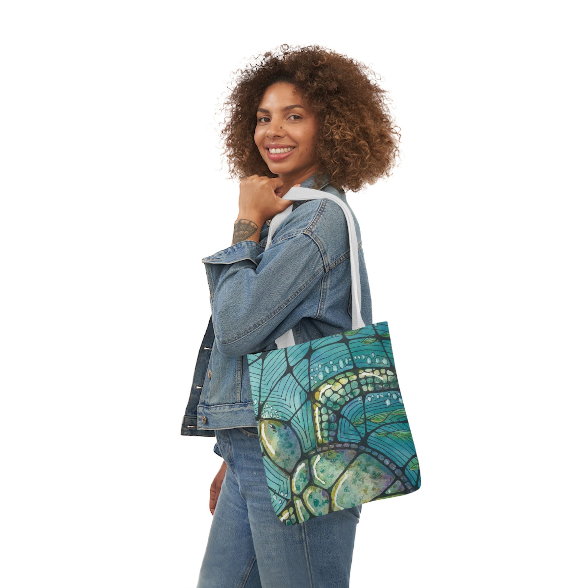 Canvas Tote Bags, Colourful Abstract Designs, 5-Color Straps, 3 Sizes.  For Family and friends or a Special Gift #73 Turtling Along