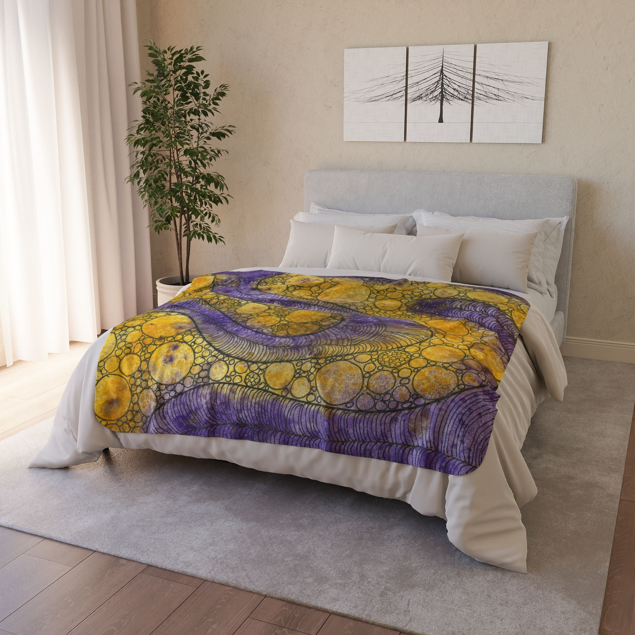 Fleece Throw Blanket, Textured Sherpa Underside, Hemmed, 2 Sizes. Colourful Abstract Design. Perfect for Bedroom, Living Room, or Special Gift #64 Is Now A Good Time