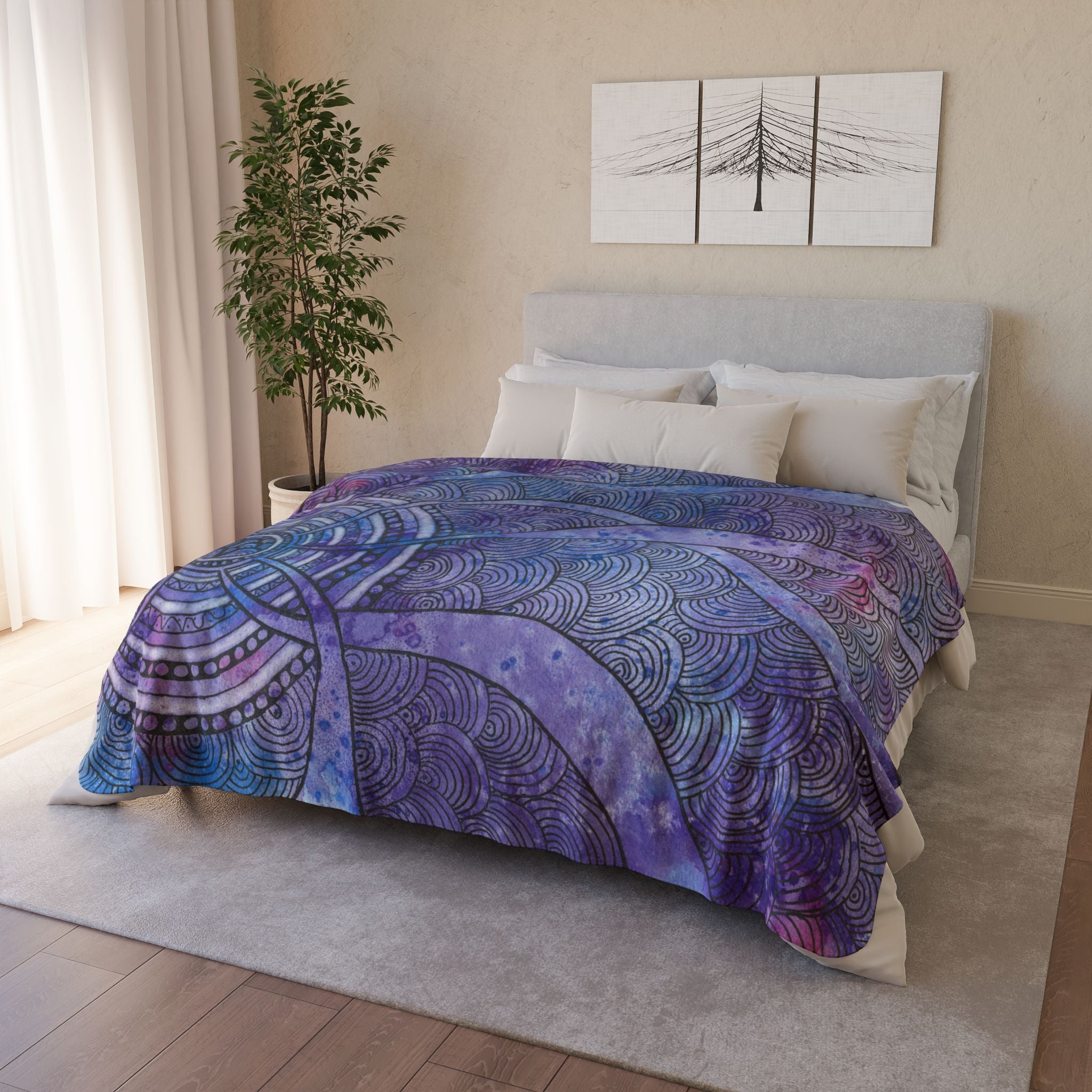 Fleece Throw Blanket, Textured Sherpa Underside, Hemmed, 2 Sizes. Colourful Abstract Design. Perfect for Bedroom, Living Room, or Special Gift #56 The Way Home