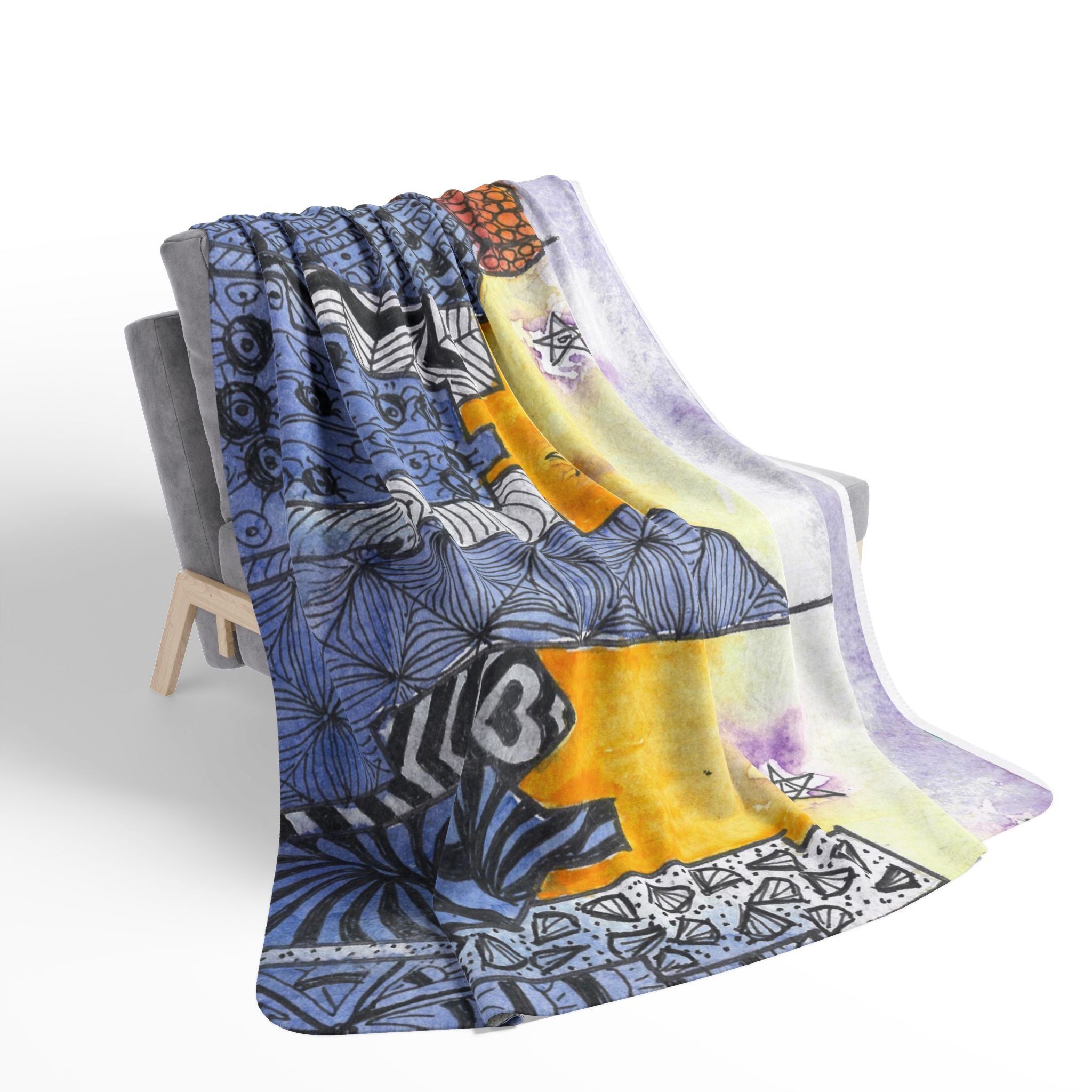 Fleece Throw Blanket, Textured Sherpa Underside, Hemmed, 2 Sizes. Colourful Abstract Design. Perfect for Bedroom, Living Room, or Special Gift #5 In The Shadows