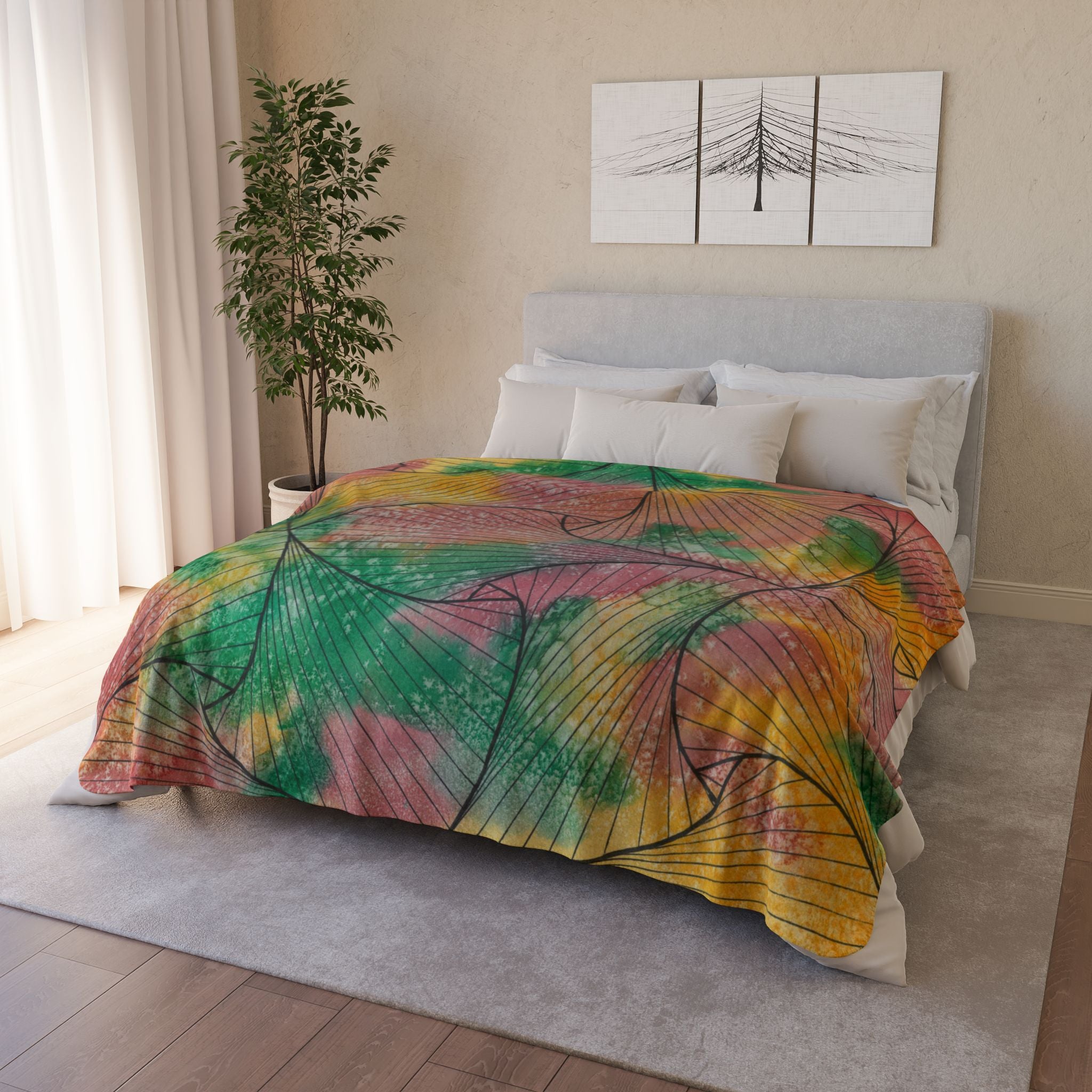Fleece Throw Blanket, Textured Sherpa Underside, Hemmed, 2 Sizes. Colourful Abstract Design. Perfect for Bedroom, Living Room, or Special Gift #49 Health and Wellbeing