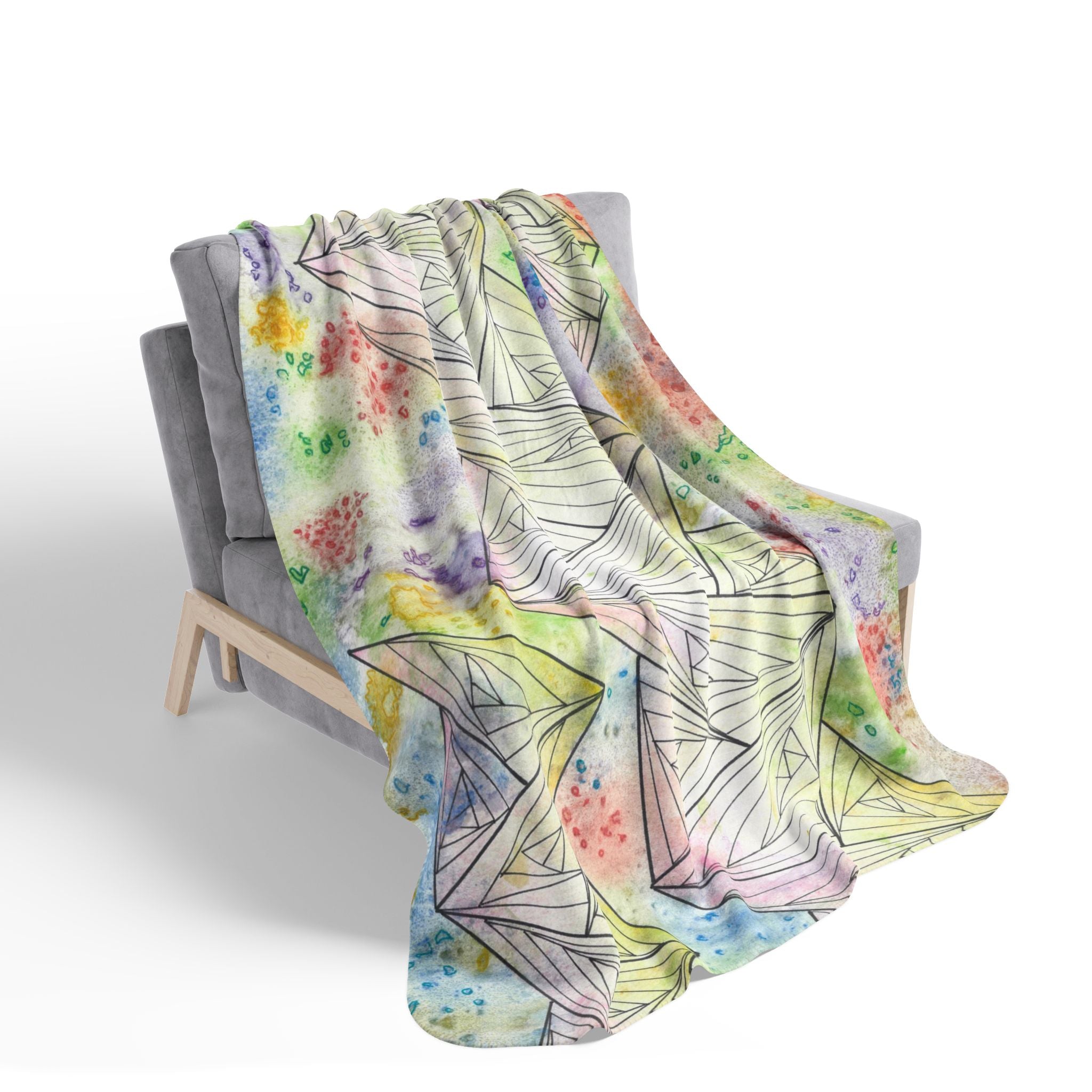 Fleece Throw Blanket, Textured Sherpa Underside, Hemmed, 2 Sizes. Colourful Abstract Design. Perfect for Bedroom, Living Room, or Special Gift #59 Your Choice