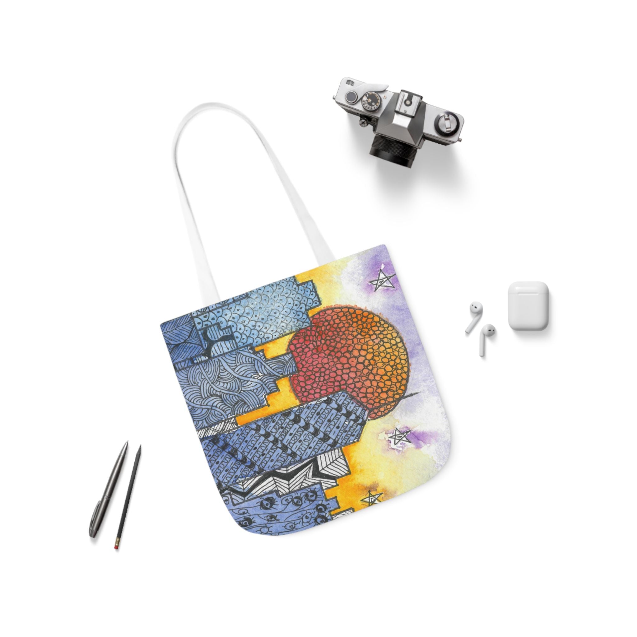 Canvas Tote Bags, Colourful Abstract Designs, 5-Color Straps, 3 Sizes.  For Family and friends or a Special Gift #5 In The Shadows