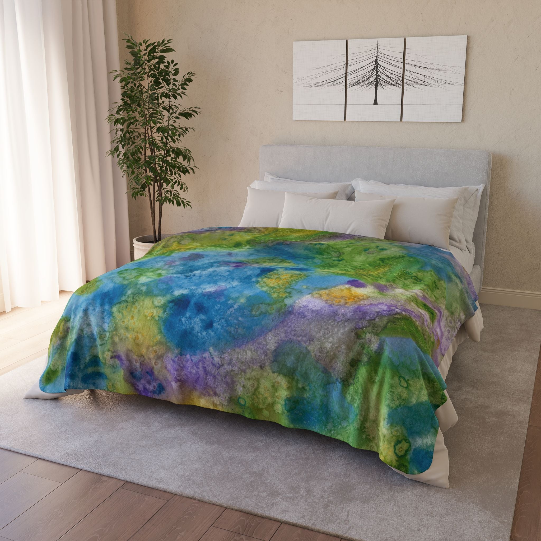 Fleece Throw Blanket, Textured Sherpa Underside, Hemmed, 2 Sizes. Colourful Abstract Design. Perfect for Bedroom, Living Room, or Special Gift #60 Happy Holidays