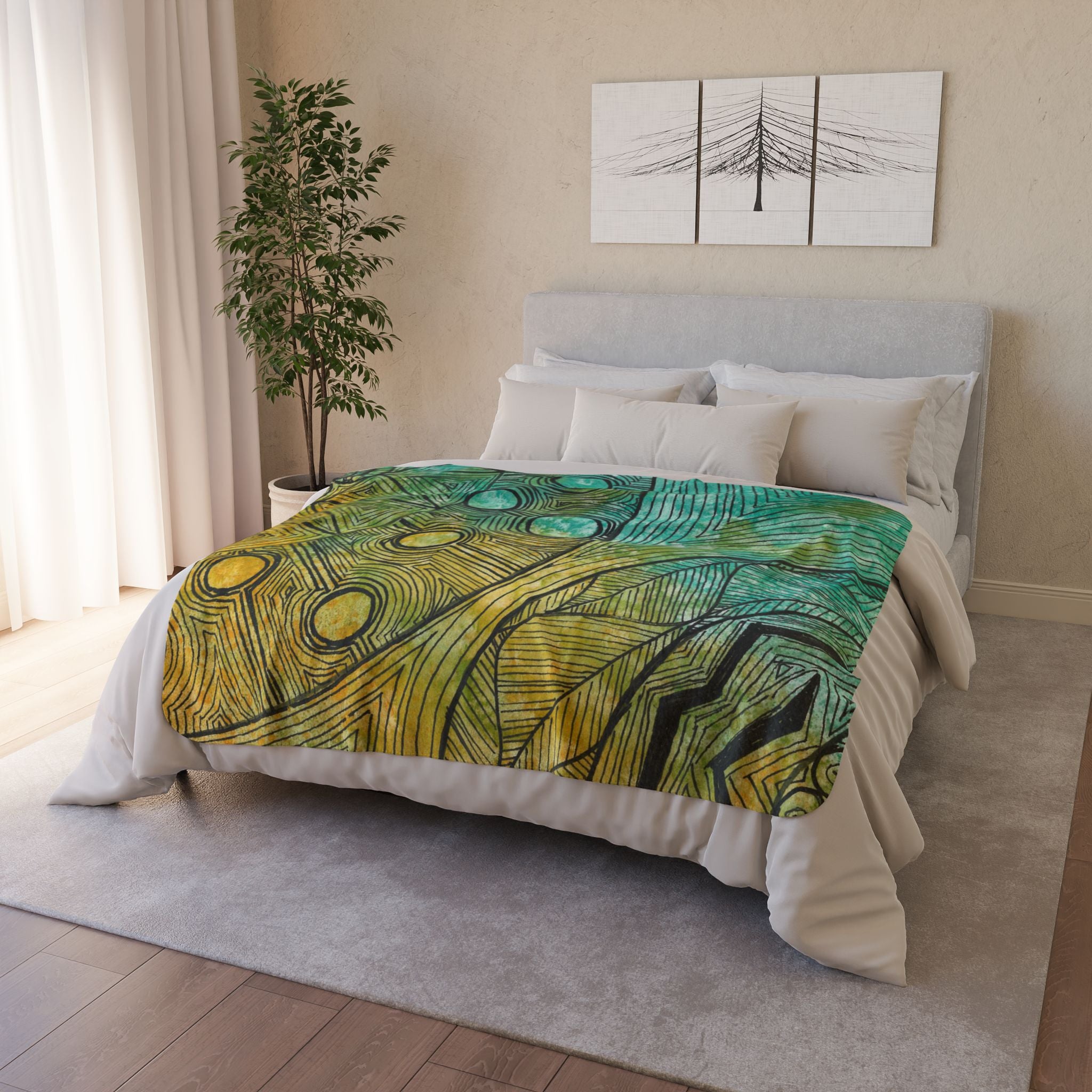 Fleece Throw Blanket, Textured Sherpa Underside, Hemmed, 2 Sizes. Colourful Abstract Design. Perfect for Bedroom, Living Room, or Special Gift #27 Come What May