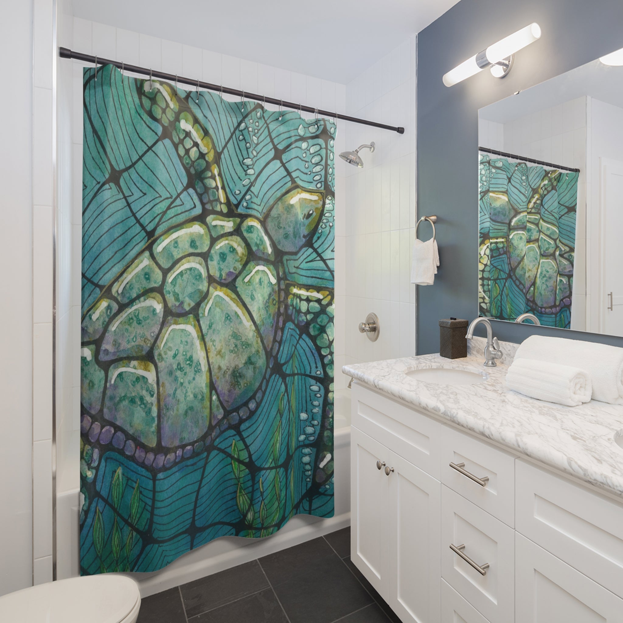 Beautiful Shower Curtains to Refresh Your Bathroom. Colourful Abstract Designs. Perfect For Your Bathroom or Special House-Warming Gift #73 Turtling Along