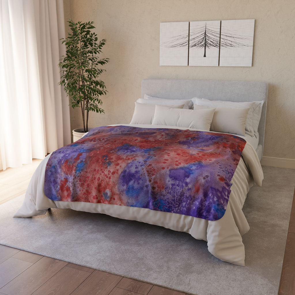 Fleece Throw Blanket, Textured Sherpa Underside, Hemmed, 2 Sizes. Colourful Abstract Design. Perfect for Bedroom, Living Room, or Special Gift #51 In The Beginning