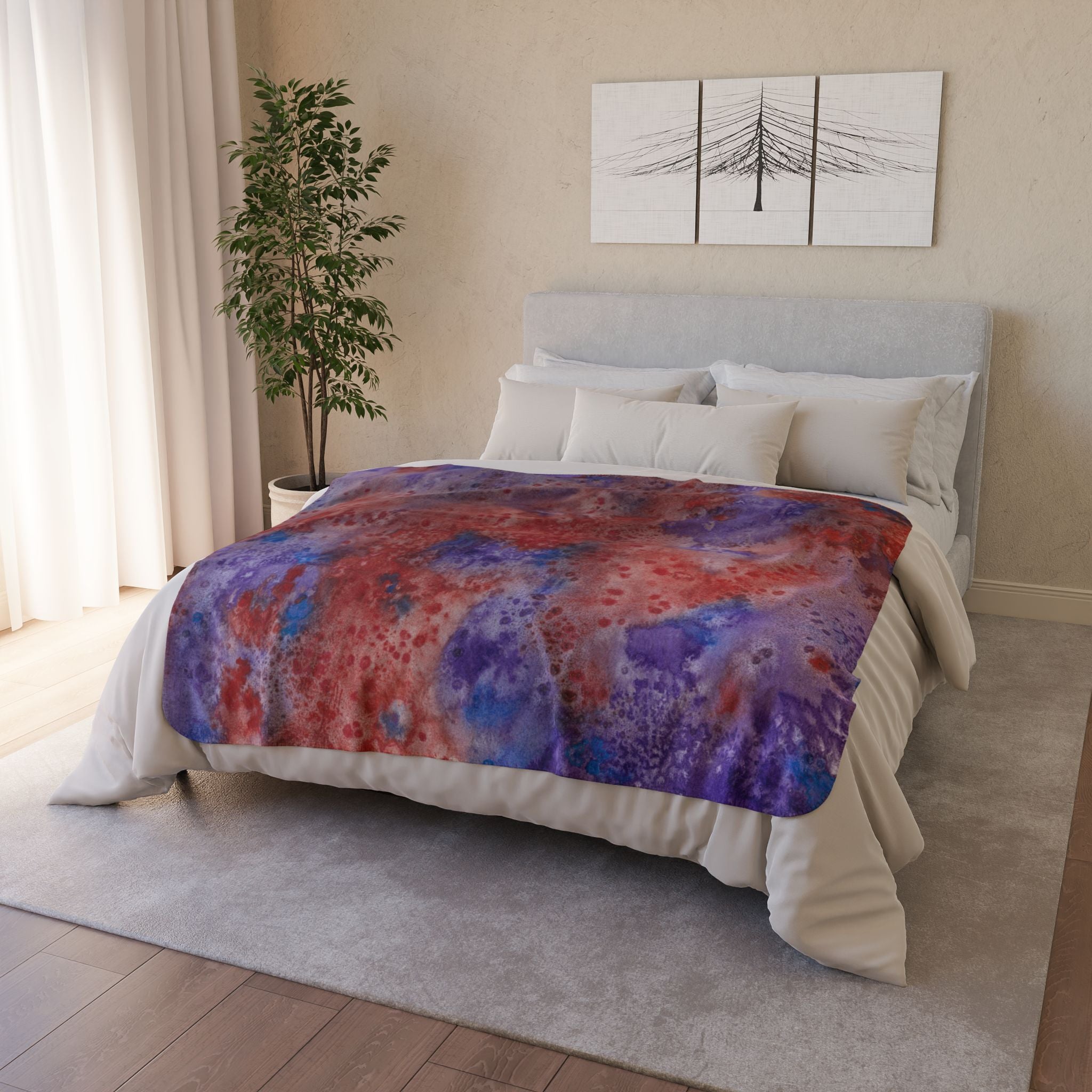 Fleece Throw Blanket, Textured Sherpa Underside, Hemmed, 2 Sizes. Colourful Abstract Design. Perfect for Bedroom, Living Room, or Special Gift #51 In The Beginning