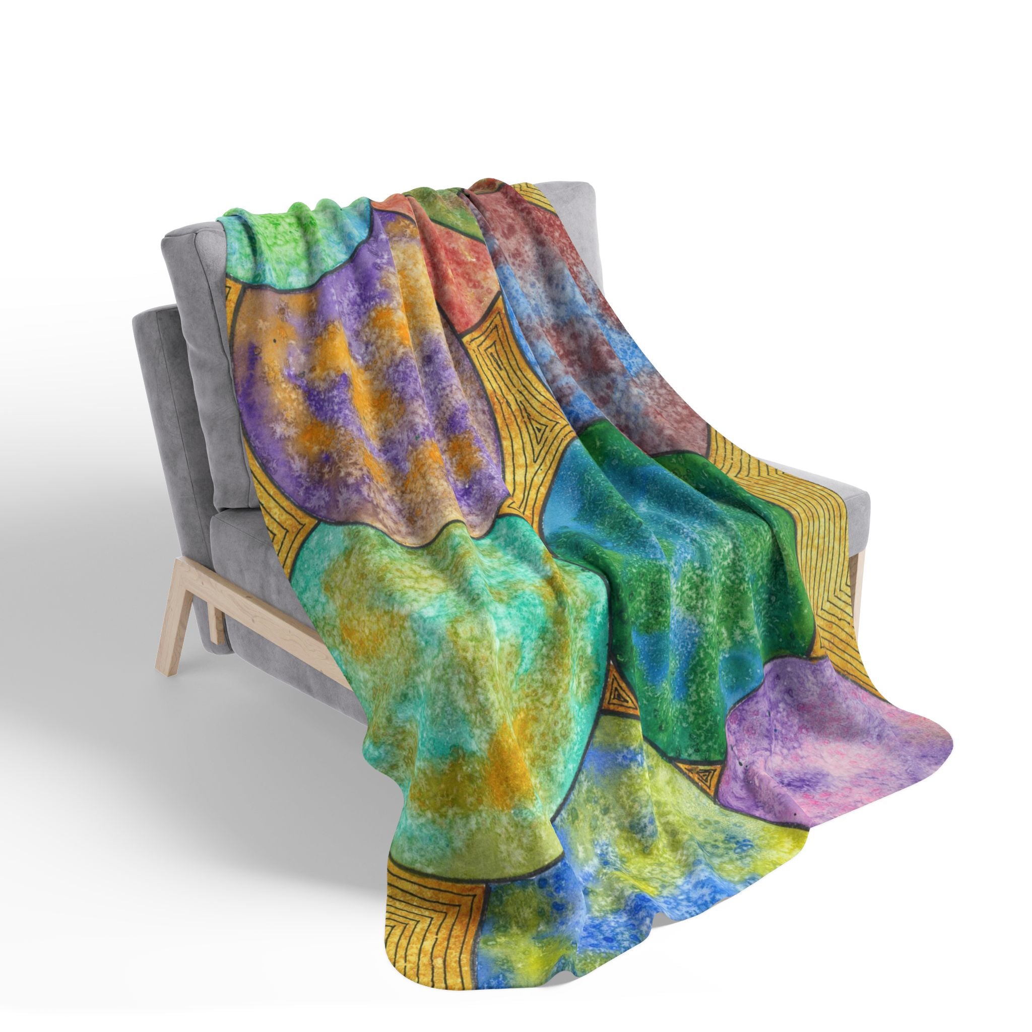 Fleece Throw Blanket, Textured Sherpa Underside, Hemmed, 2 Sizes. Colourful Abstract Design. Perfect for Bedroom, Living Room, or Special Gift #61 Worlds Apart
