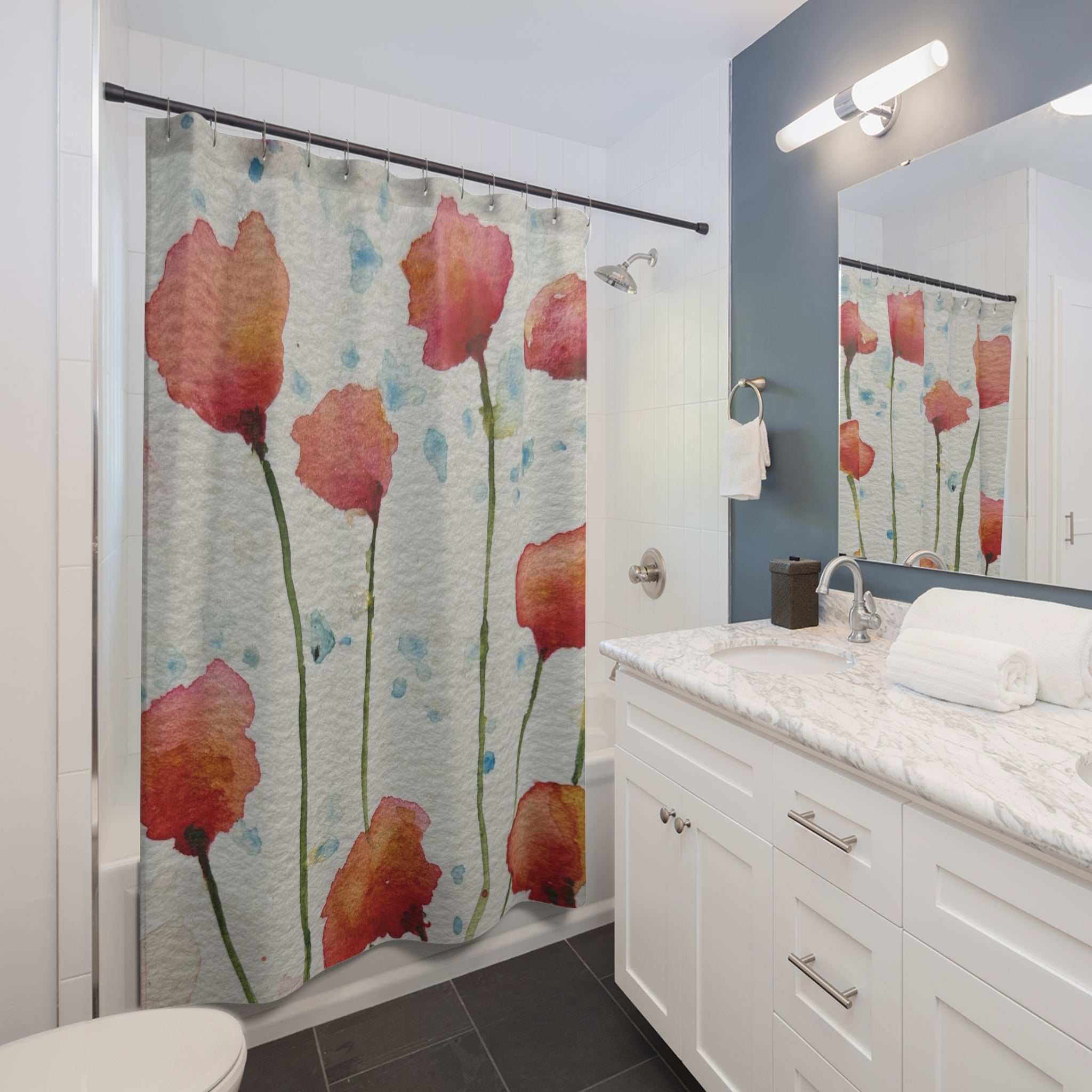Beautiful Shower Curtains to Refresh Your Bathroom. Colourful Abstract Designs. Perfect For Your Bathroom or Special House-Warming Gift #94 Poppies Galore