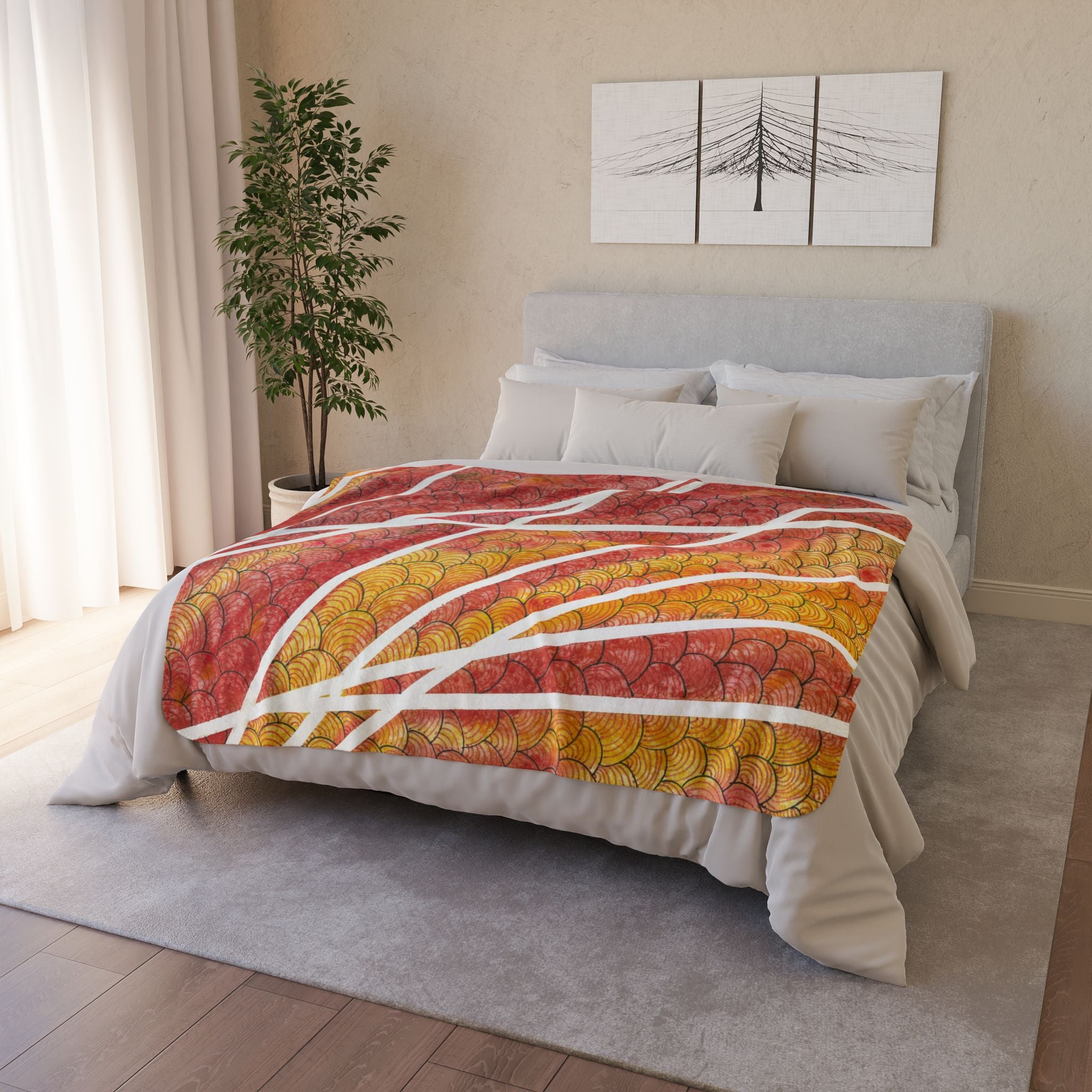 Fleece Throw Blanket, Textured Sherpa Underside, Hemmed, 2 Sizes. Colourful Abstract Design. Perfect for Bedroom, Living Room, or Special Gift #67 Max Mimosa