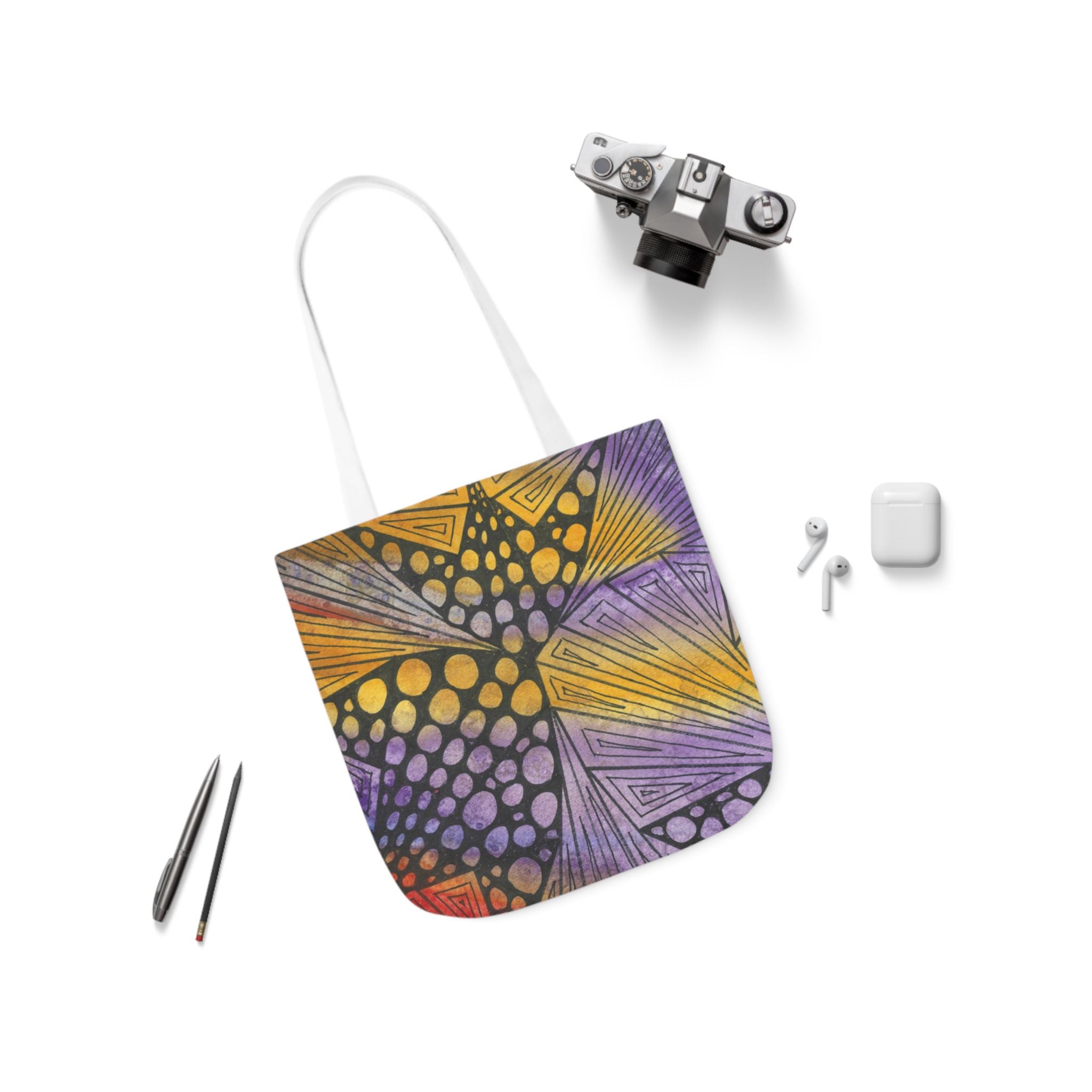 Canvas Tote Bags, Colourful Abstract Designs, 5-Color Straps, 3 Sizes.  For Family and friends or a Special Gift #82 Fighting Delusions