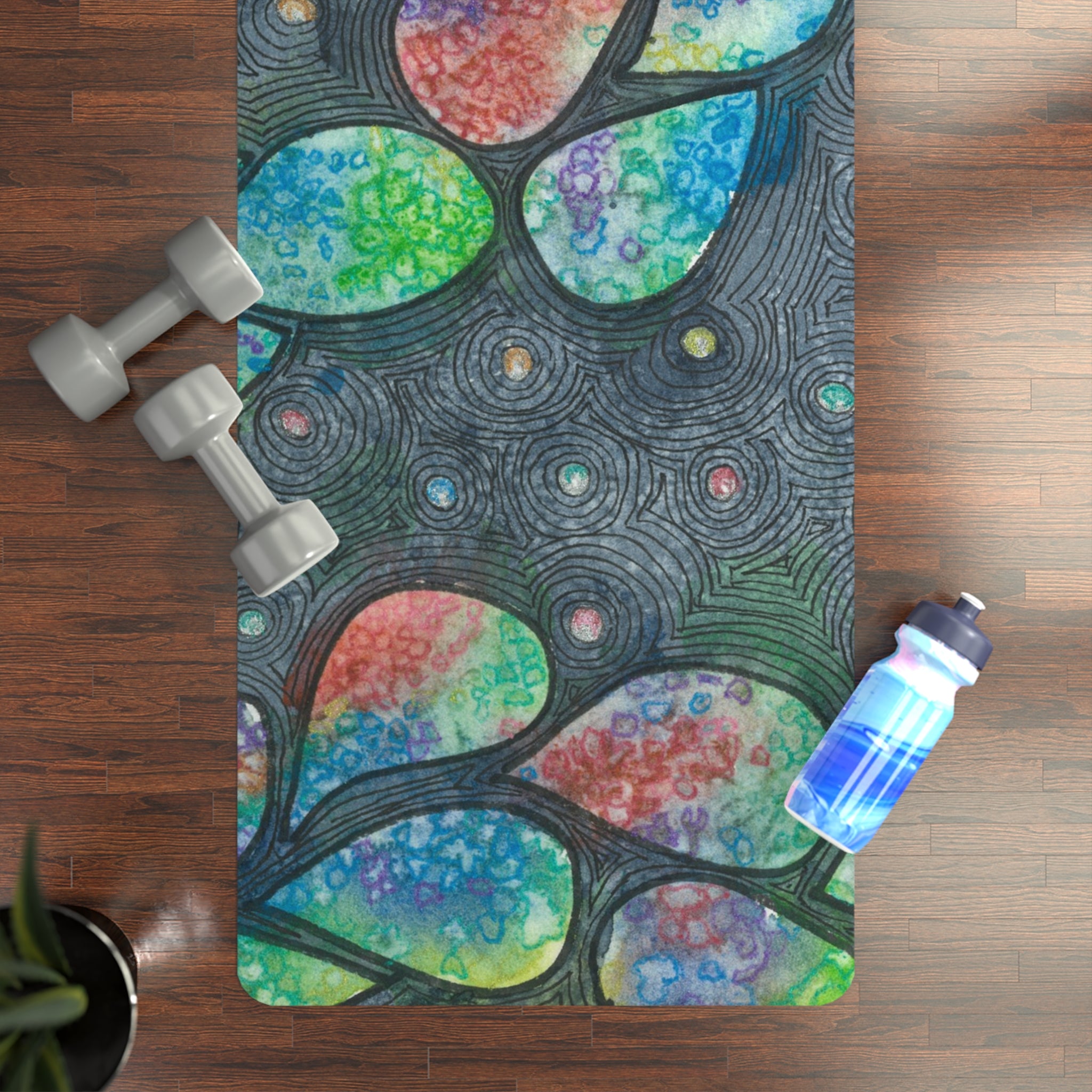 Yoga Mats and Gym Mats. Colourful Abstract Designs. Perfect for Home, Yoga or Gym Class, or a Special Gift #30 Give Us A Minute