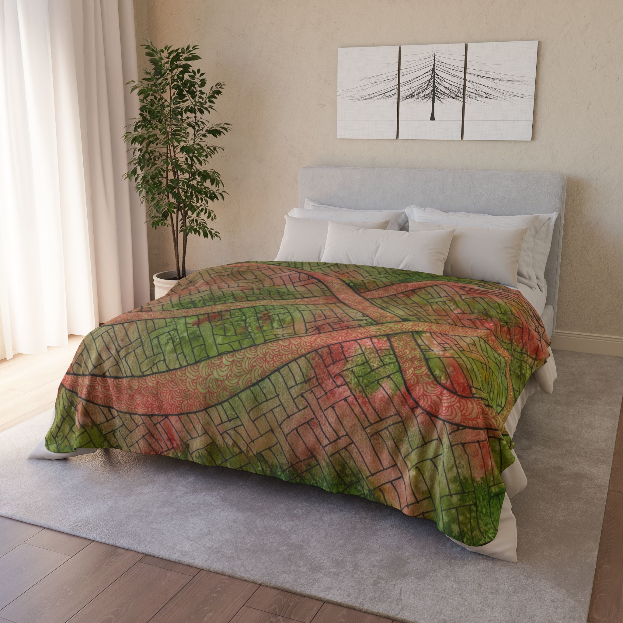 Fleece Throw Blanket, Textured Sherpa Underside, Hemmed, 2 Sizes. Colourful Abstract Design. Perfect for Bedroom, Living Room, or Special Gift #57 Celtic Flavours