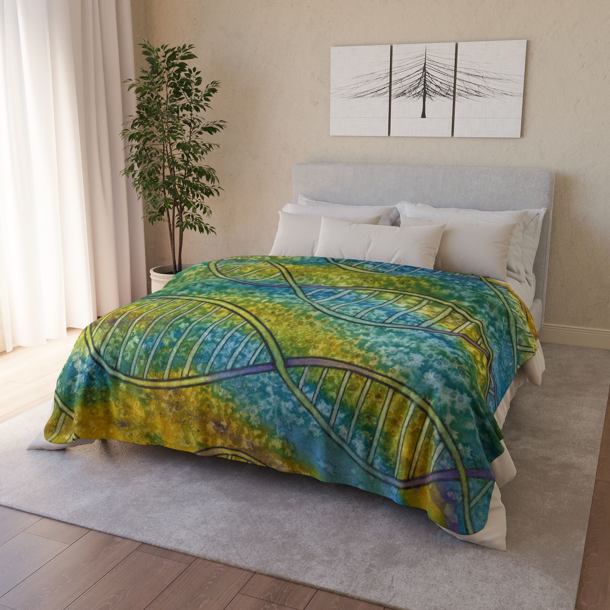 Fleece Throw Blanket, Textured Sherpa Underside, Hemmed, 2 Sizes. Colourful Abstract Design. Perfect for Bedroom, Living Room, or Special Gift #99 Crop Of DNA