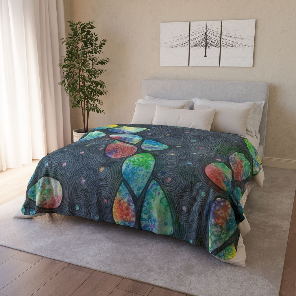Fleece Throw Blanket, Textured Sherpa Underside, Hemmed, 2 Sizes. Colourful Abstract Design. Perfect for Bedroom, Living Room, or Special Gift #30 Give Us A Minute