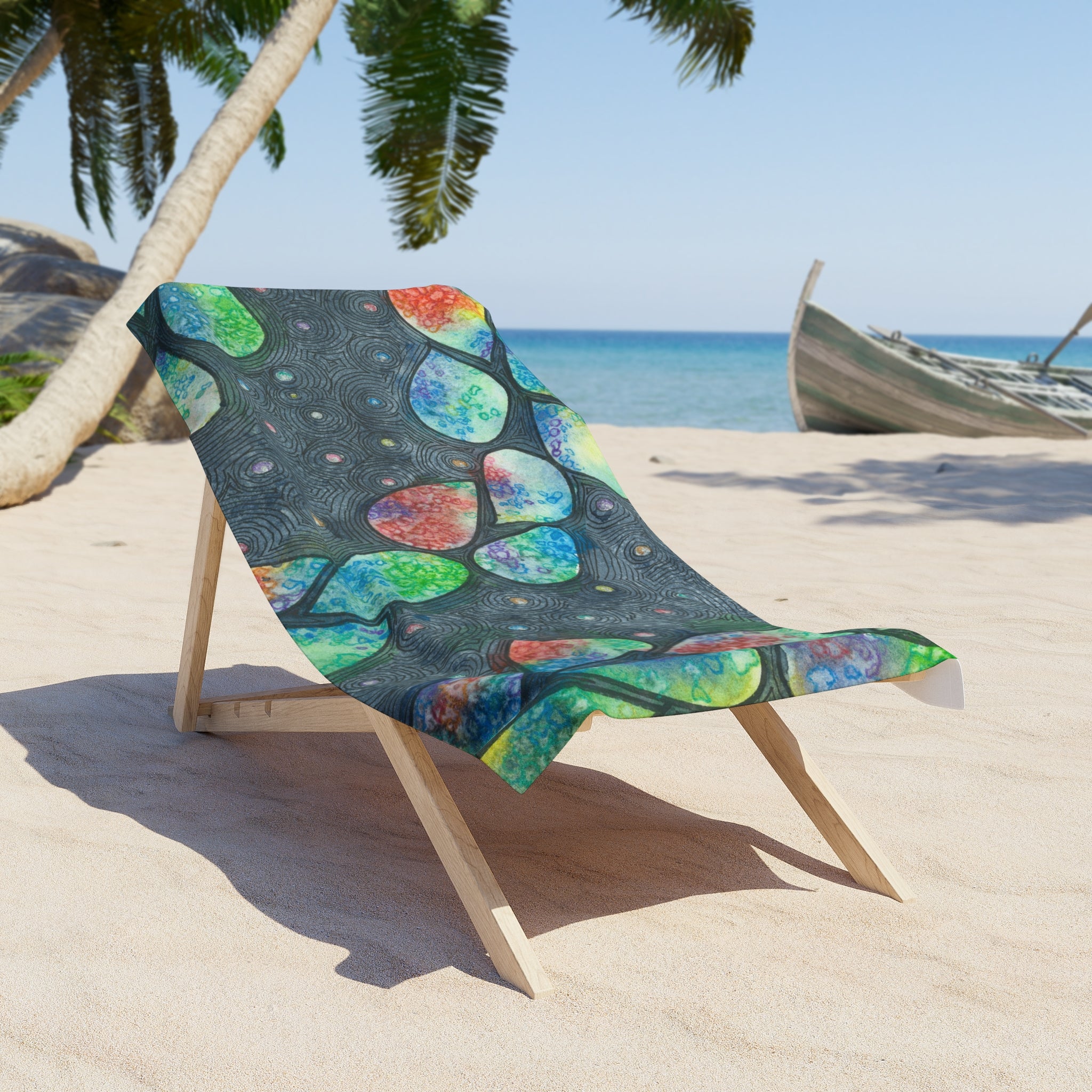 Colourful Abstract Beach Towels, Cotton Loop backing for Durability, 2 Sizes.  For Family and friends or a Special Gift #30 Give Us A Minute