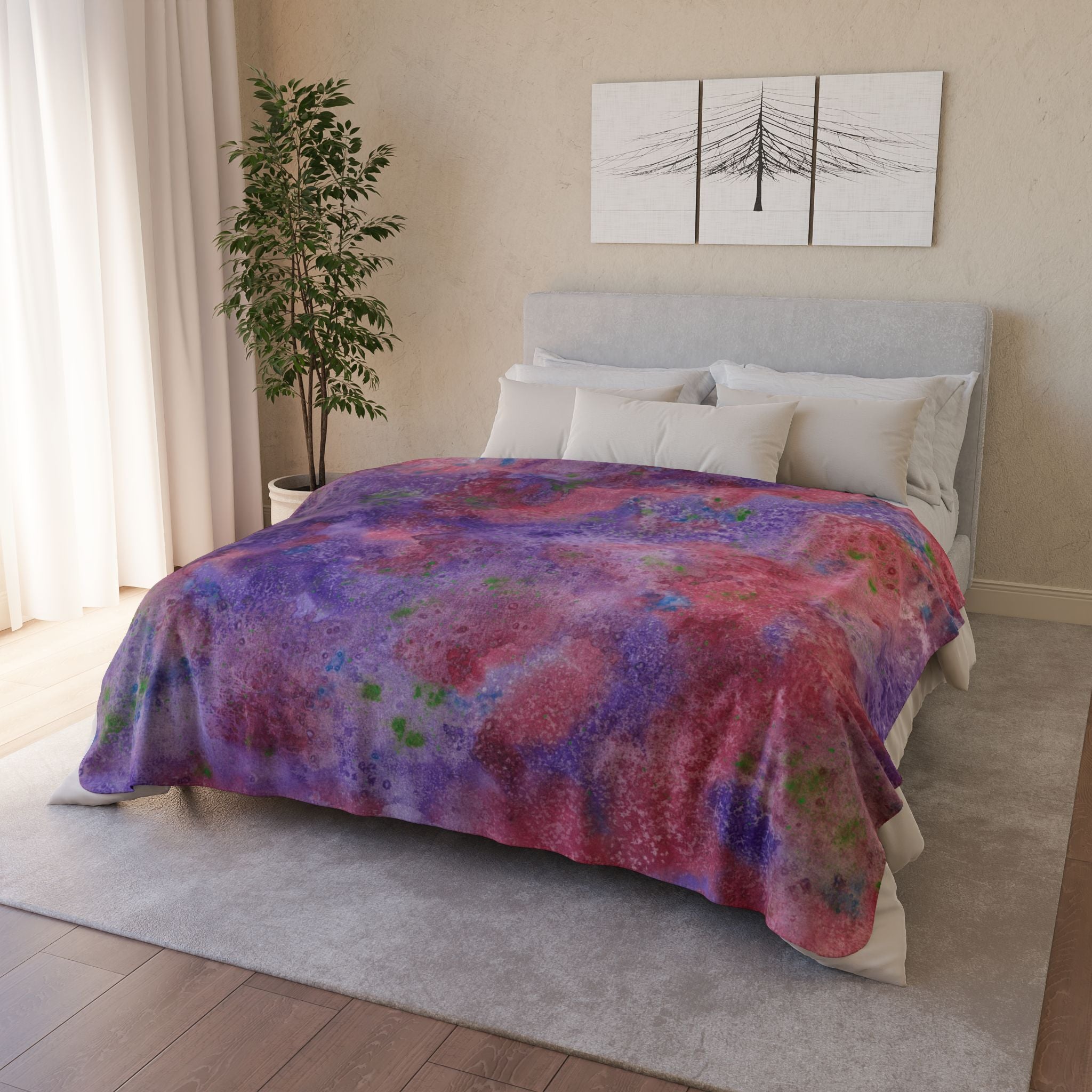 Fleece Throw Blanket, Textured Sherpa Underside, Hemmed, 2 Sizes. Colourful Abstract Design. Perfect for Bedroom, Living Room, or Special Gift #62 Resolutions