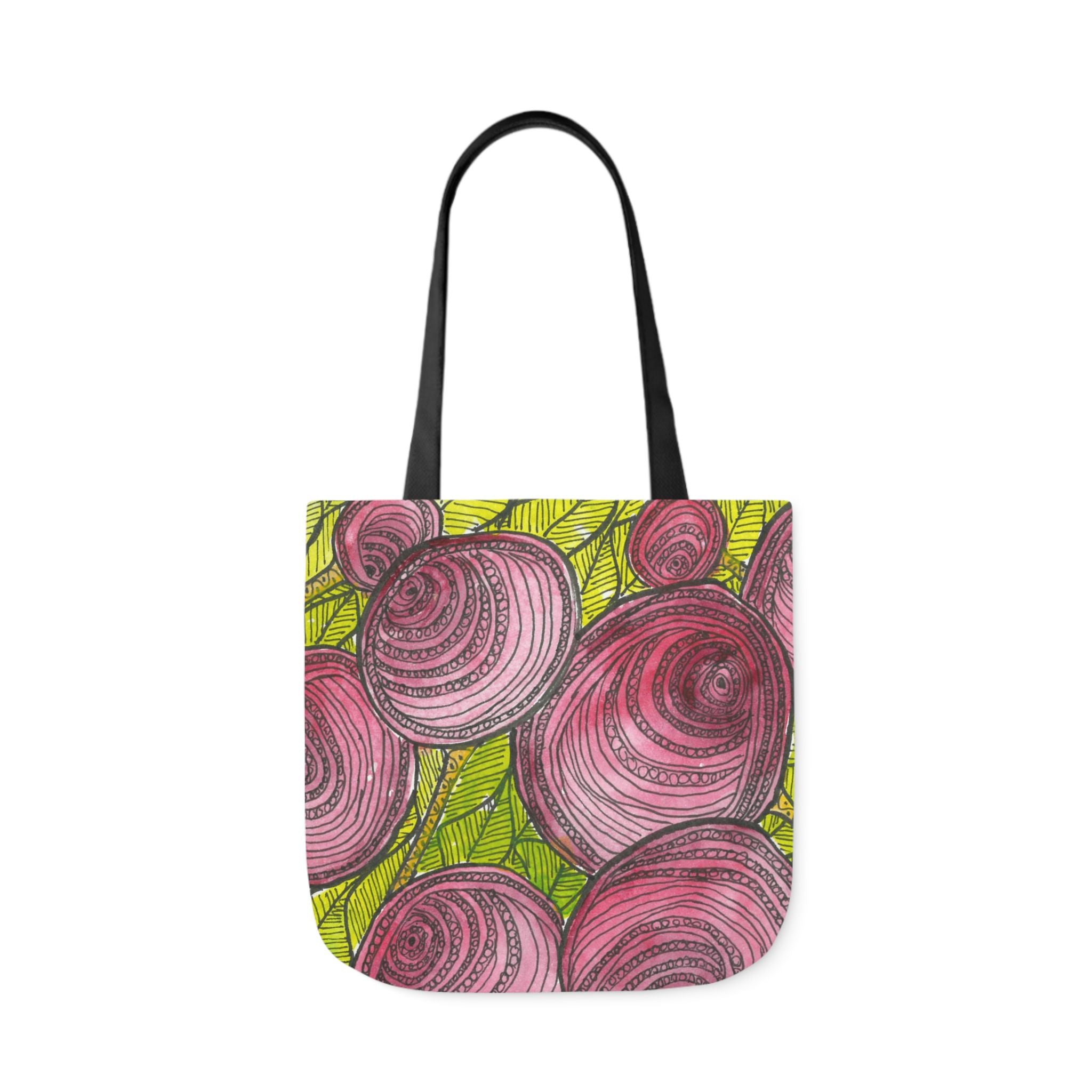 Canvas Tote Bags, Colourful Abstract Designs, 5-Color Straps, 3 Sizes.  For Family and friends or a Special Gift #9 Spaced Blossoms