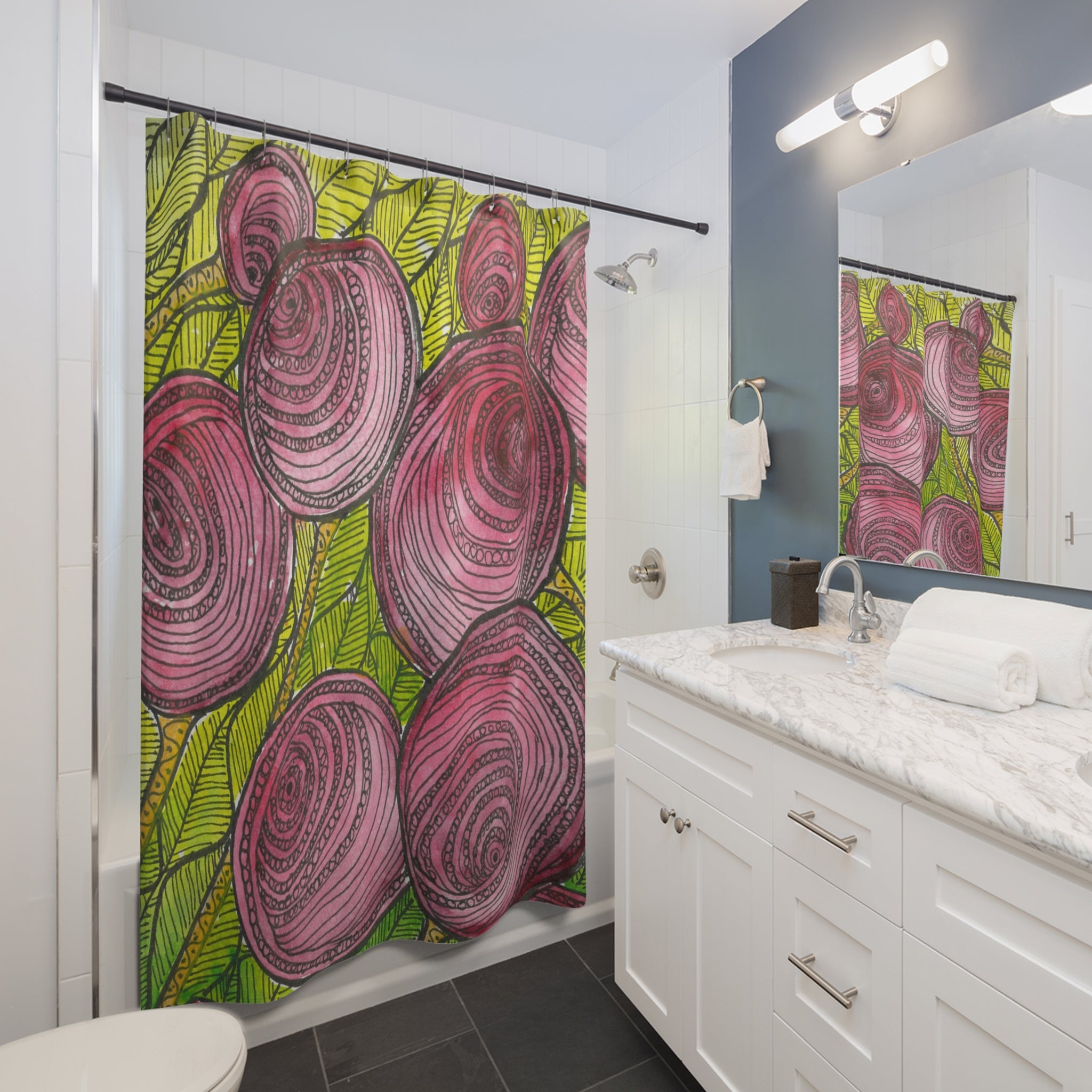 Beautiful Shower Curtains to Refresh Your Bathroom. Colourful Abstract Designs. Perfect For Your Bathroom or Special House-Warming Gift #9 Spaced Blossoms