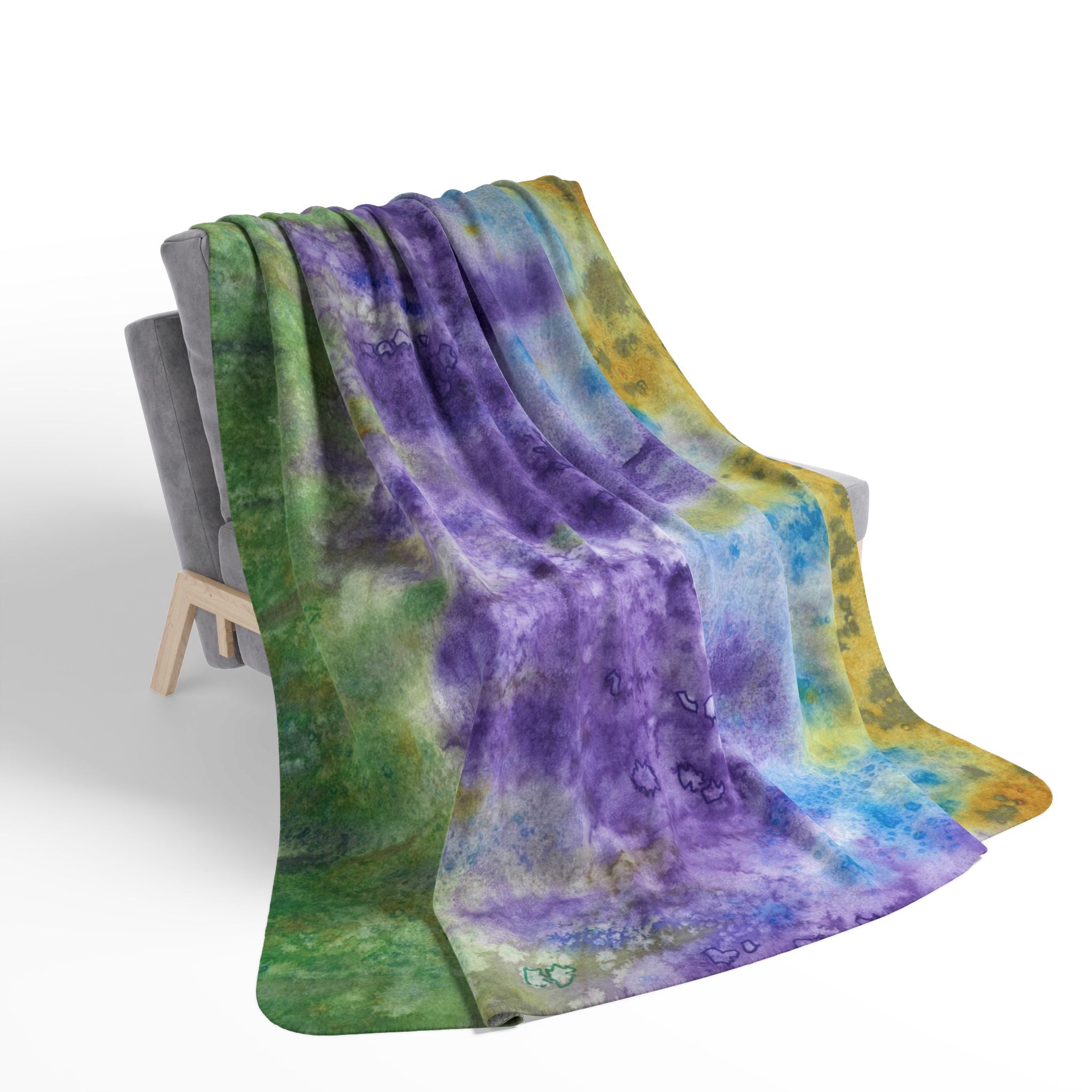 Fleece Throw Blanket, Textured Sherpa Underside, Hemmed, 2 Sizes. Colourful Abstract Design. Perfect for Bedroom, Living Room, or Special Gift #74 Lavender Fields