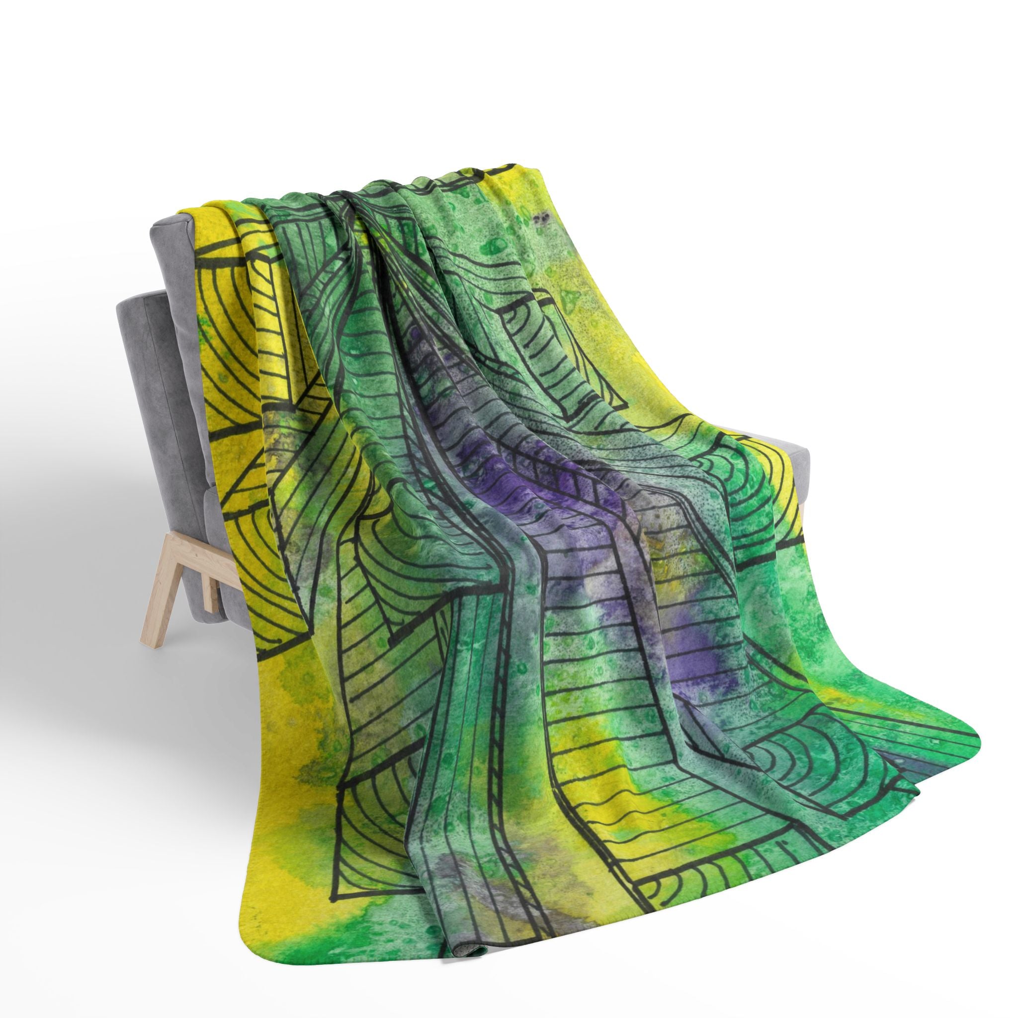 Fleece Throw Blanket, Textured Sherpa Underside, Hemmed, 2 Sizes. Colourful Abstract Design. Perfect for Bedroom, Living Room, or Special Gift #89 The Wayseers